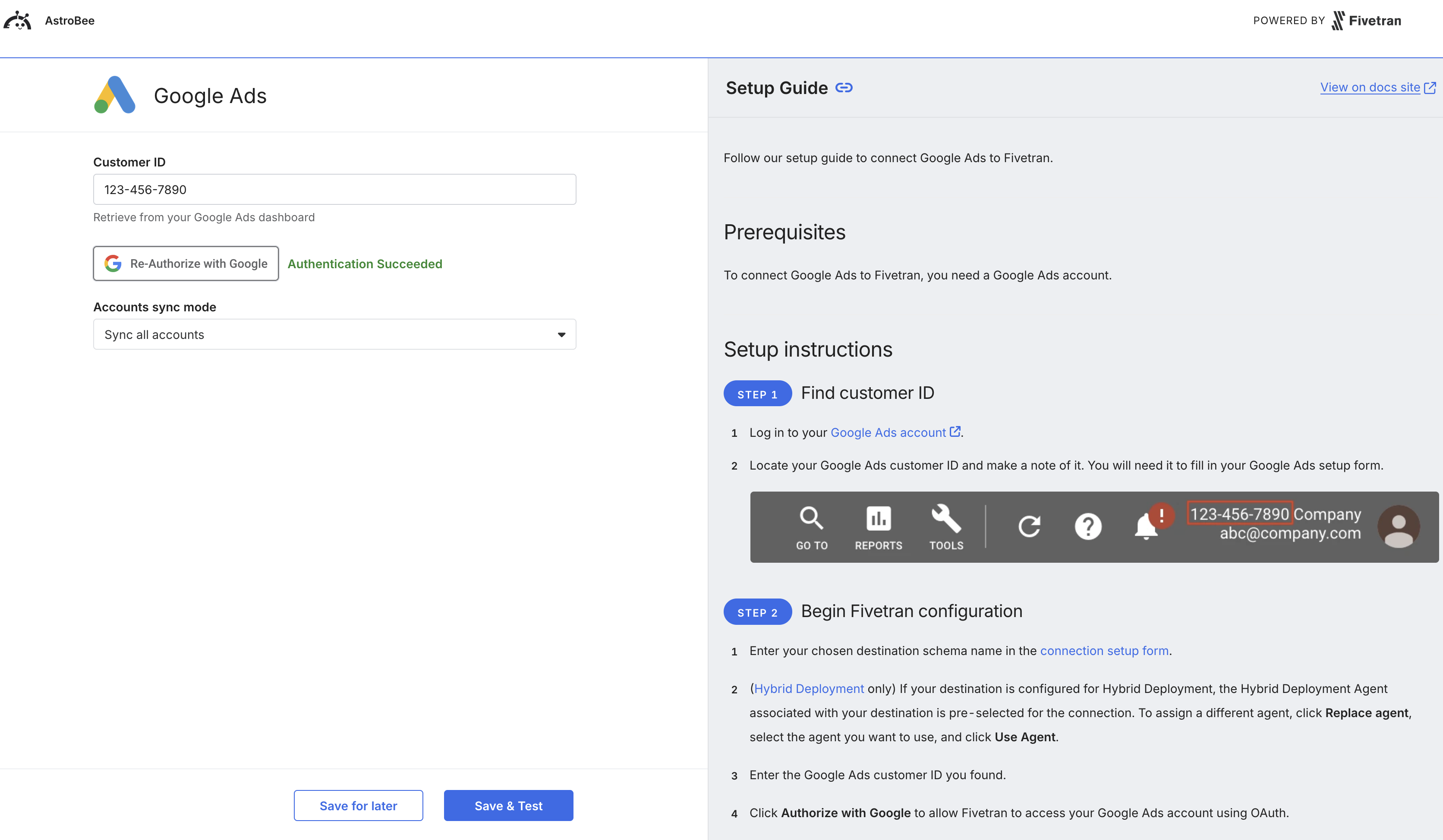 Successful authentication with sync configuration