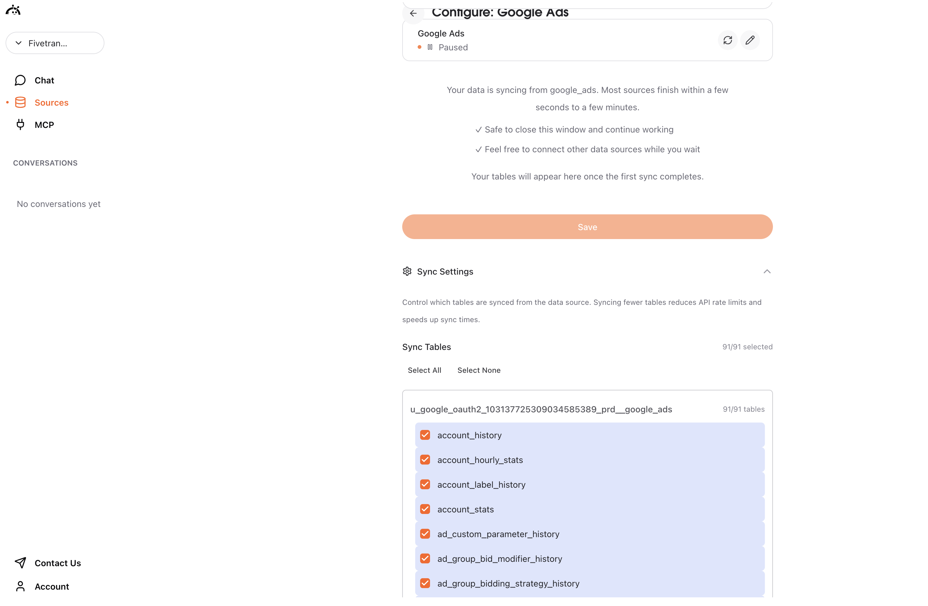 Google Ads syncing progress