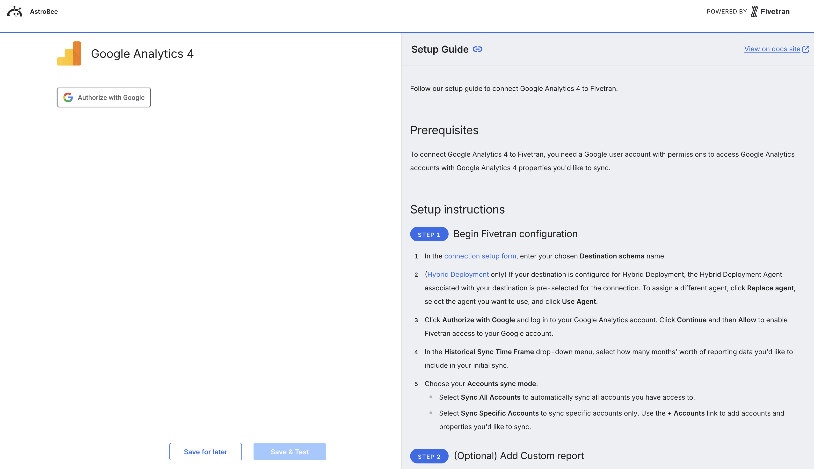 Google Analytics authentication configuration