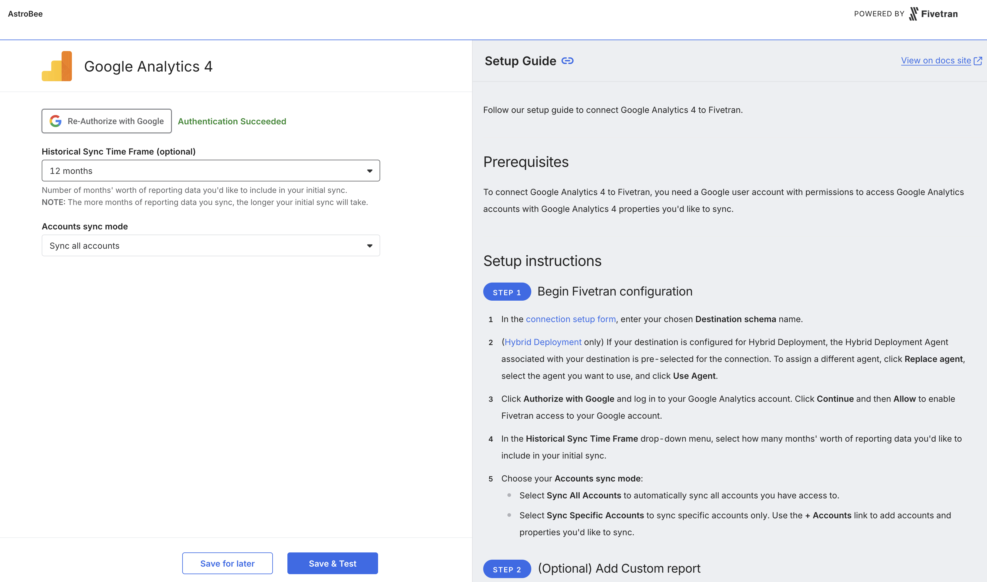 Google Analytics sync configuration