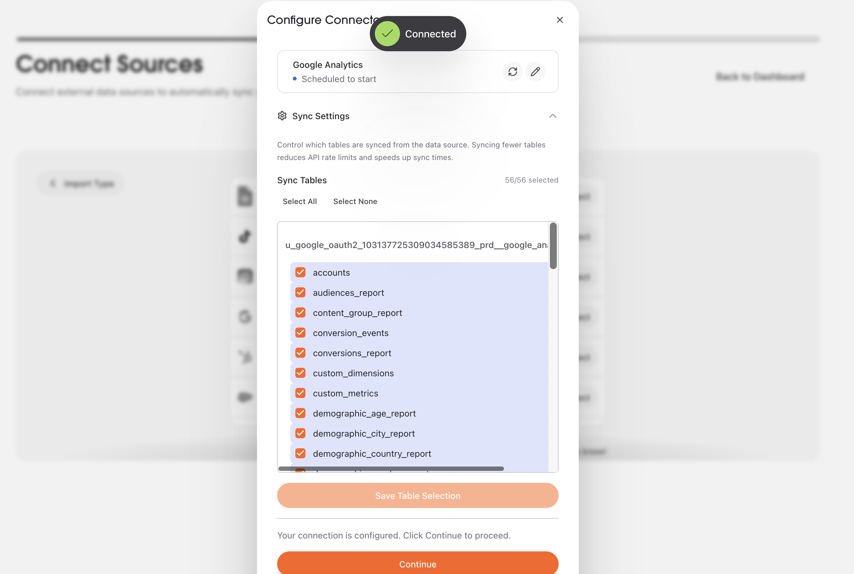Connector table management interface