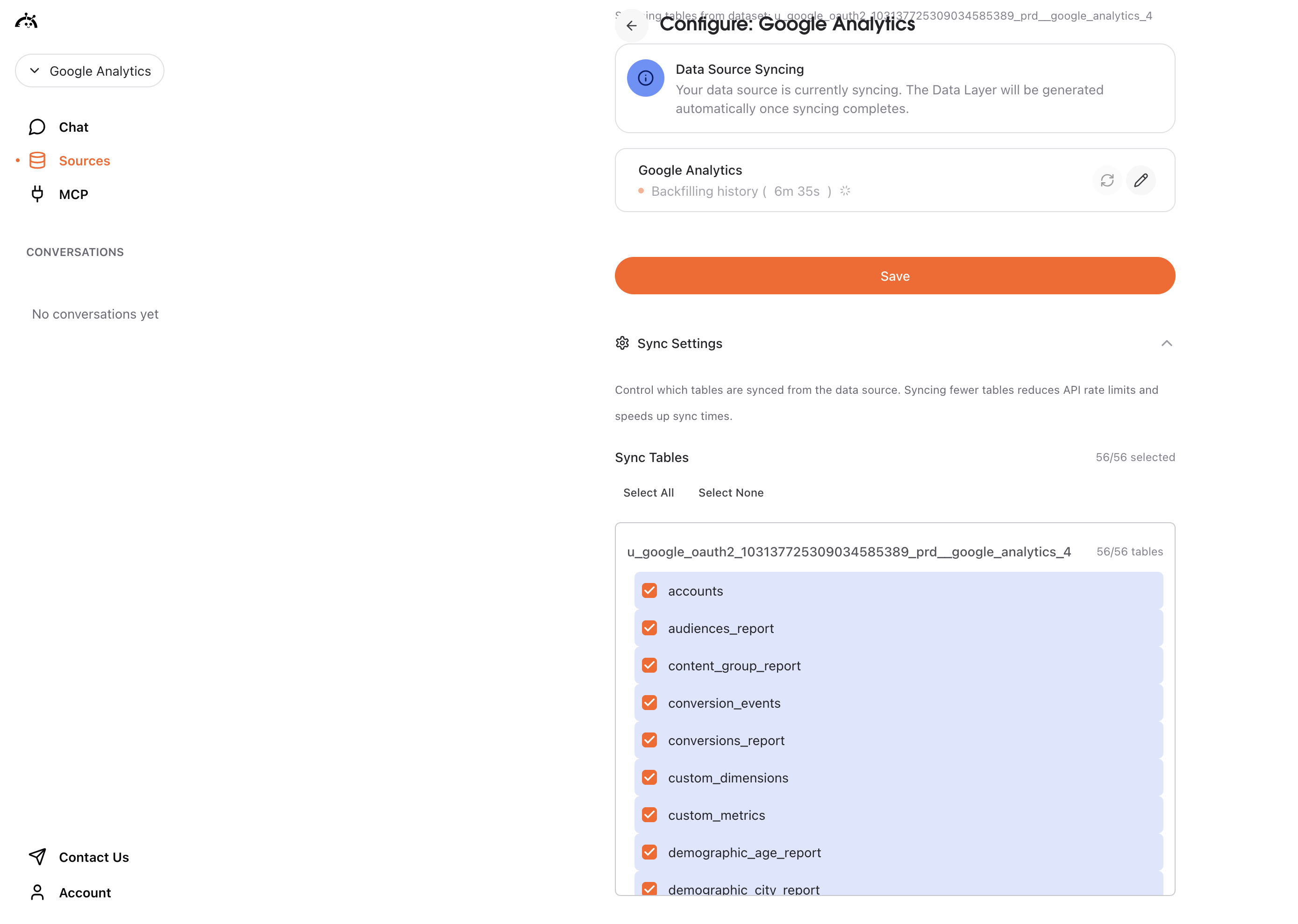 Google Analytics syncing progress