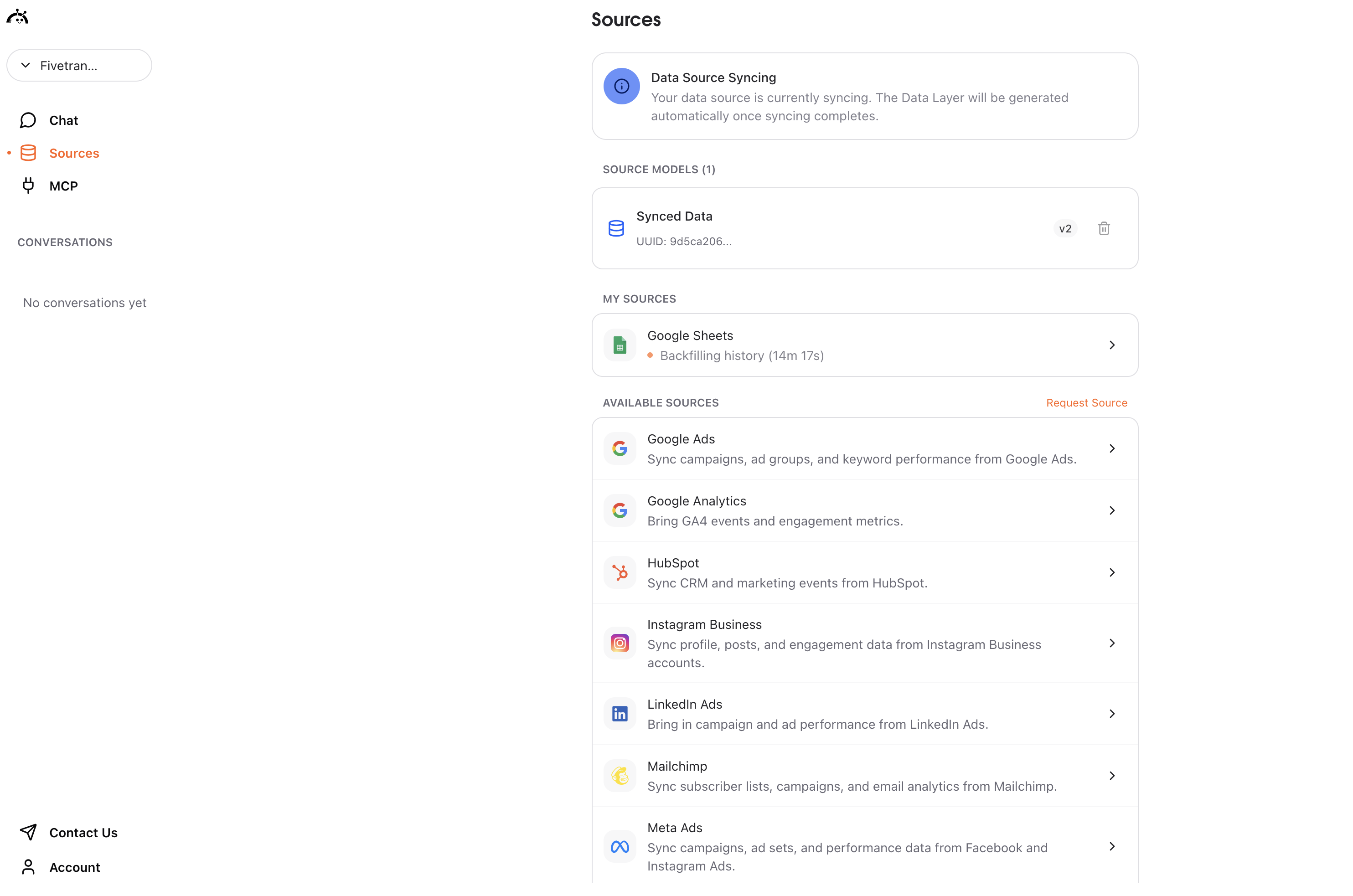 Google Sheets connection completed