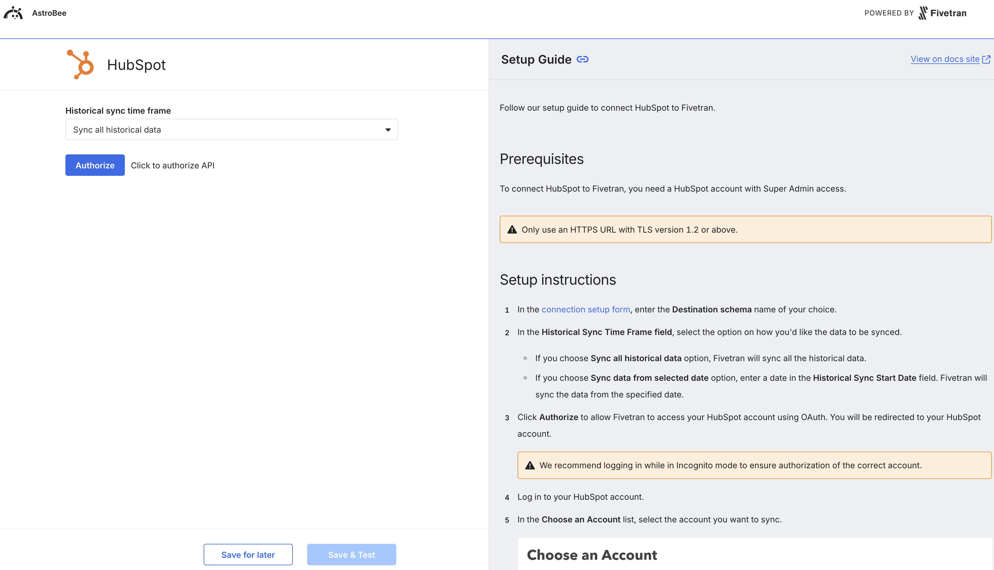 HubSpot authentication configuration