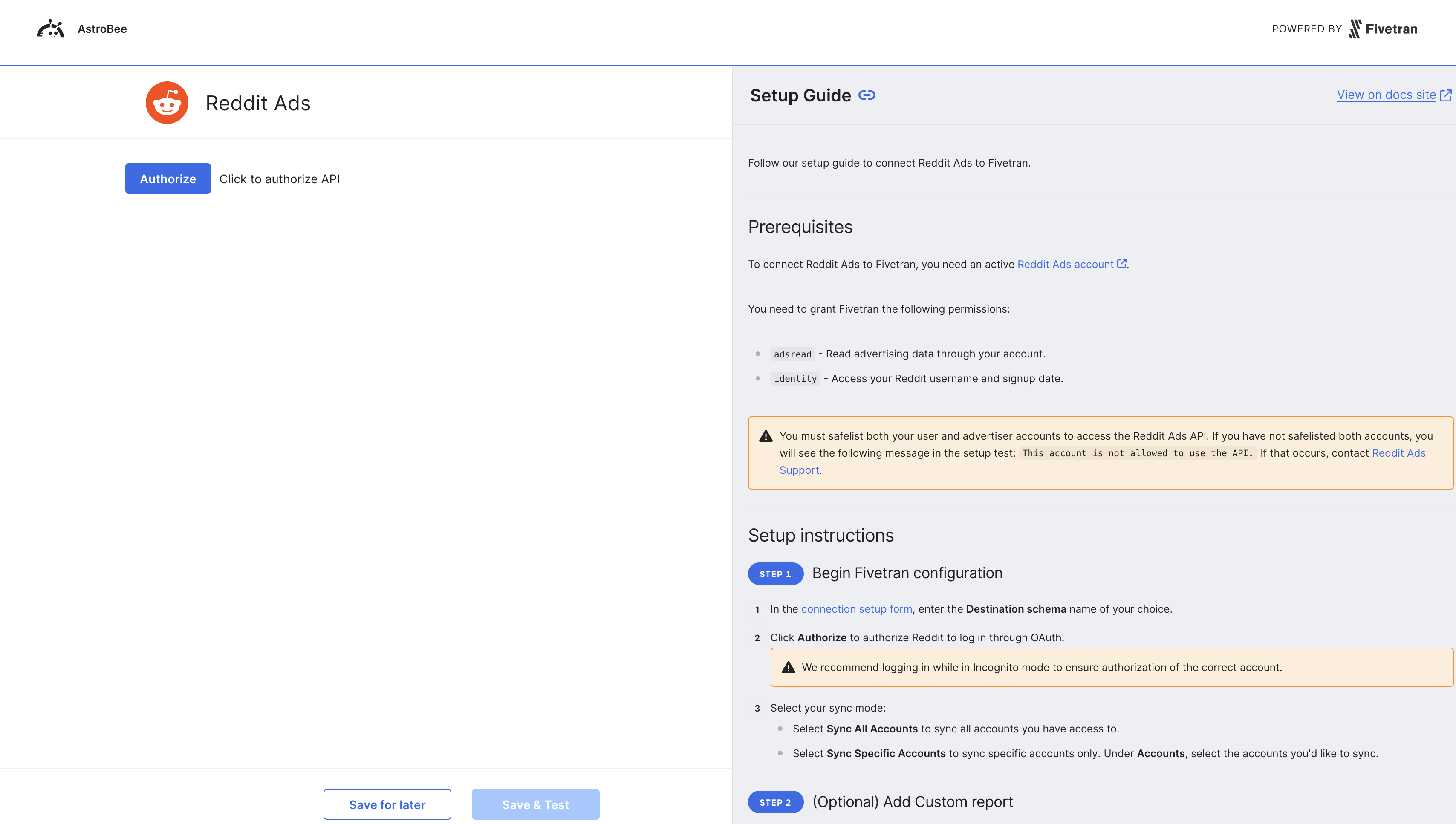 Reddit Ads authentication configuration