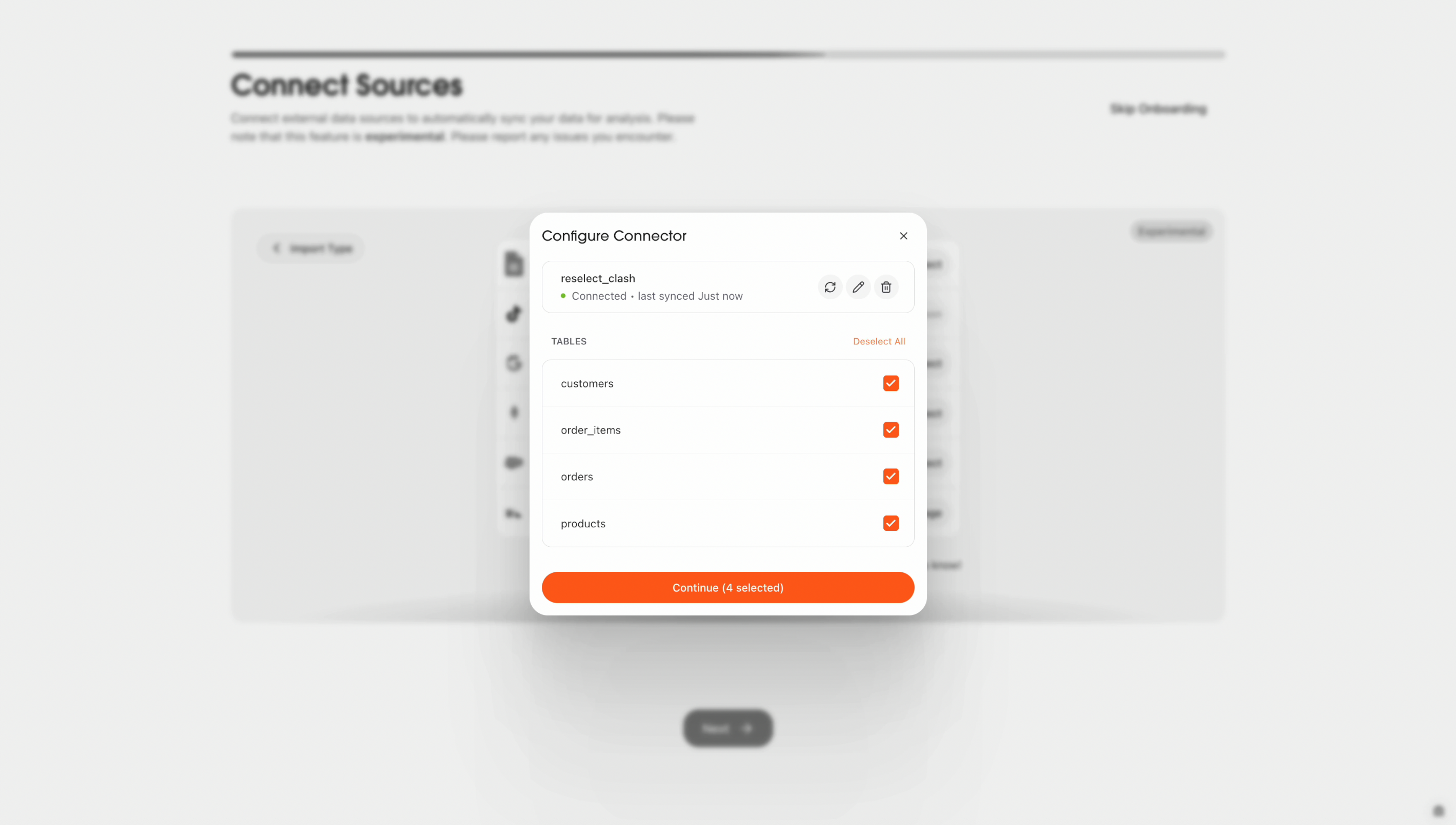 Select PostgreSQL tables during onboarding