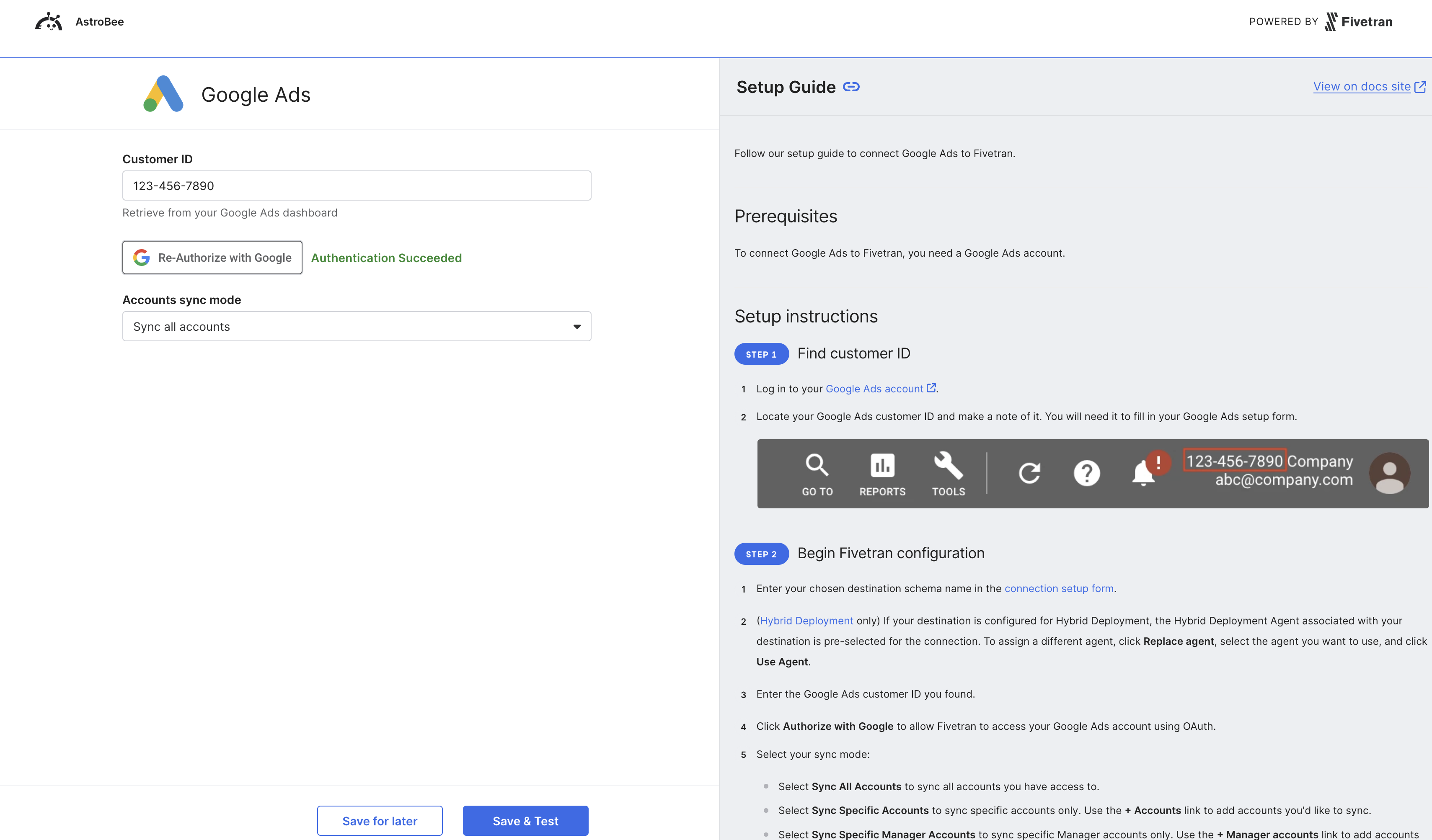 Successful authentication with sync configuration