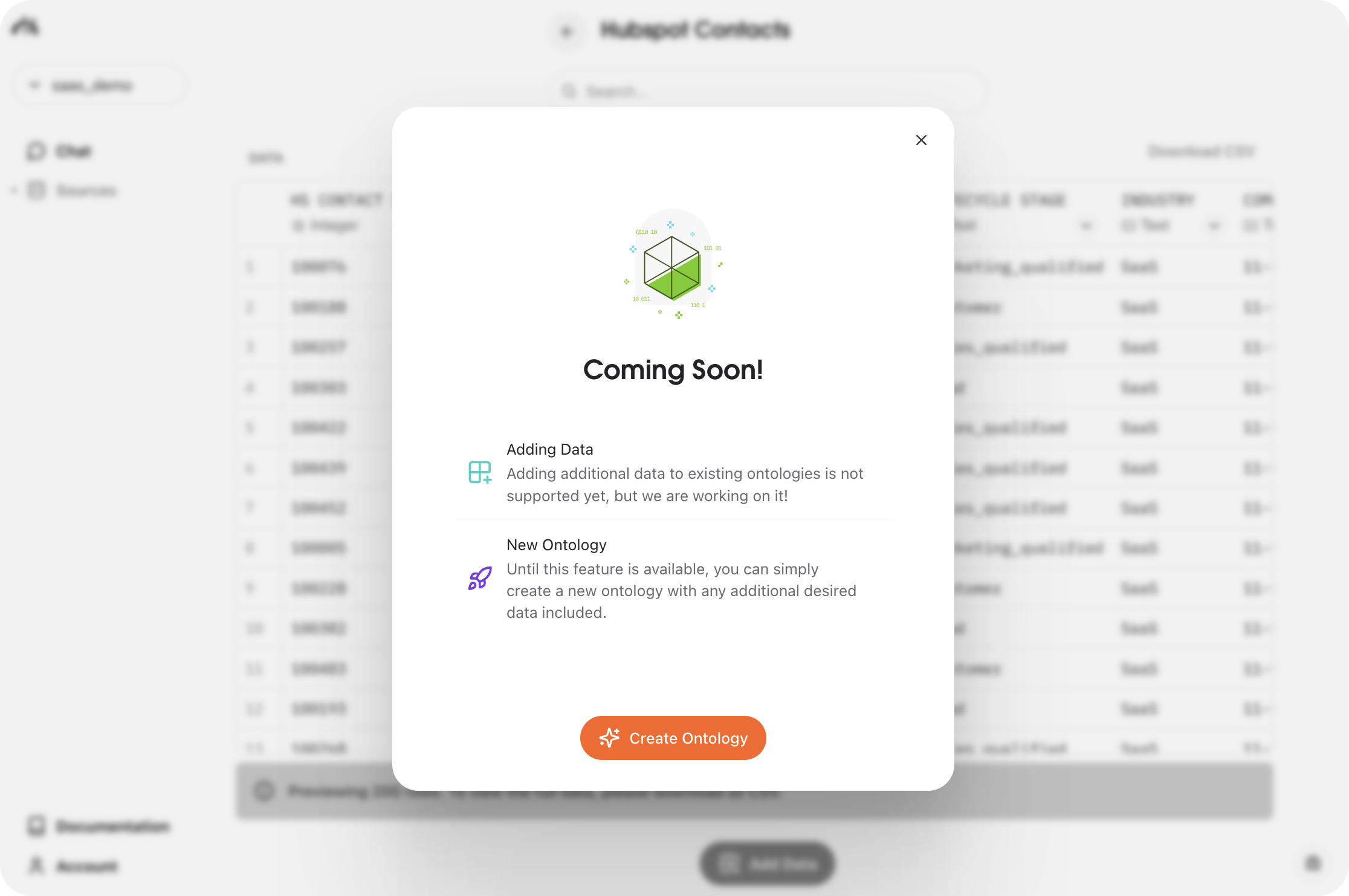 Add Data modal showing current limitations