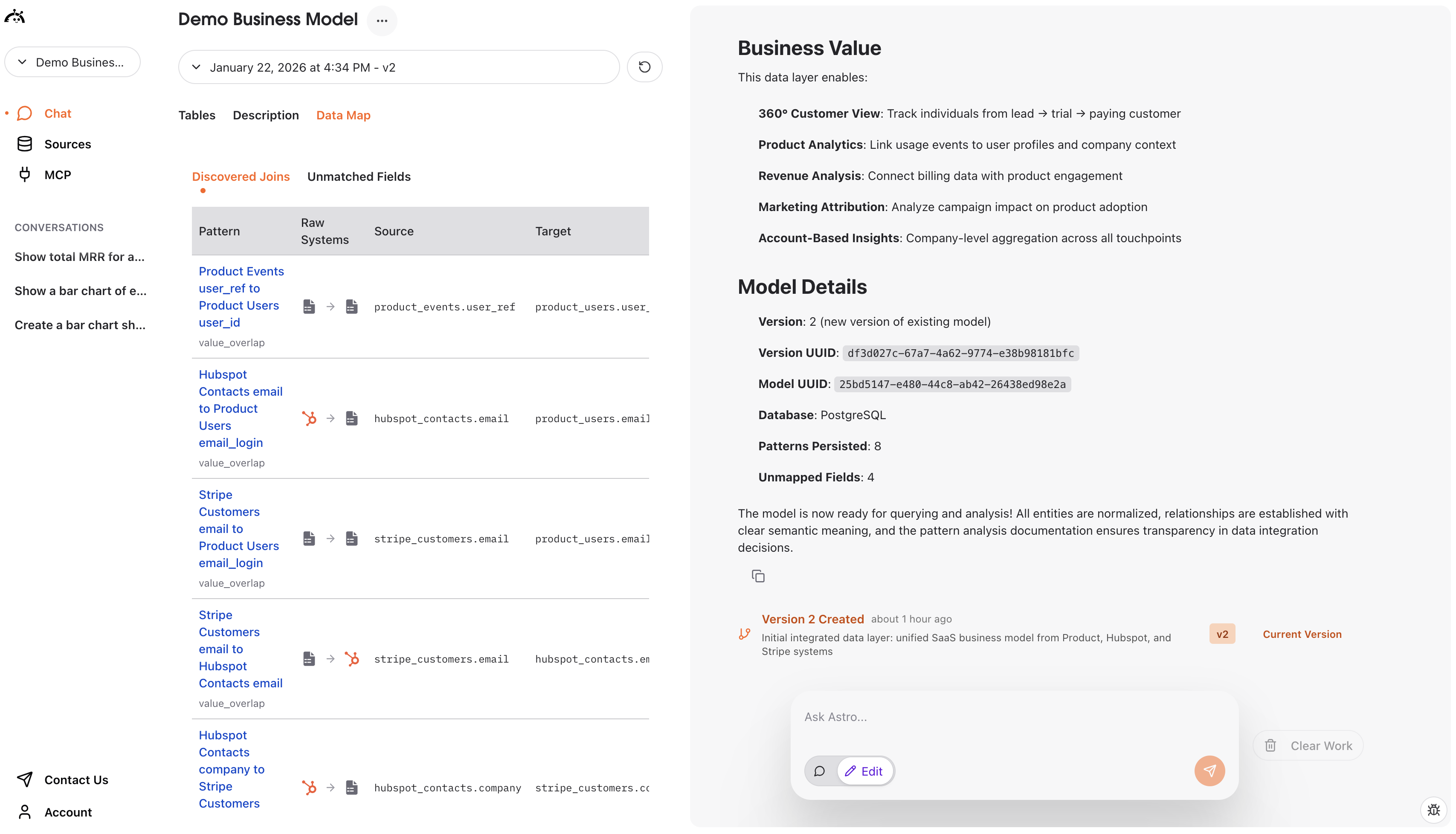 Data Map tab showing discovered joins