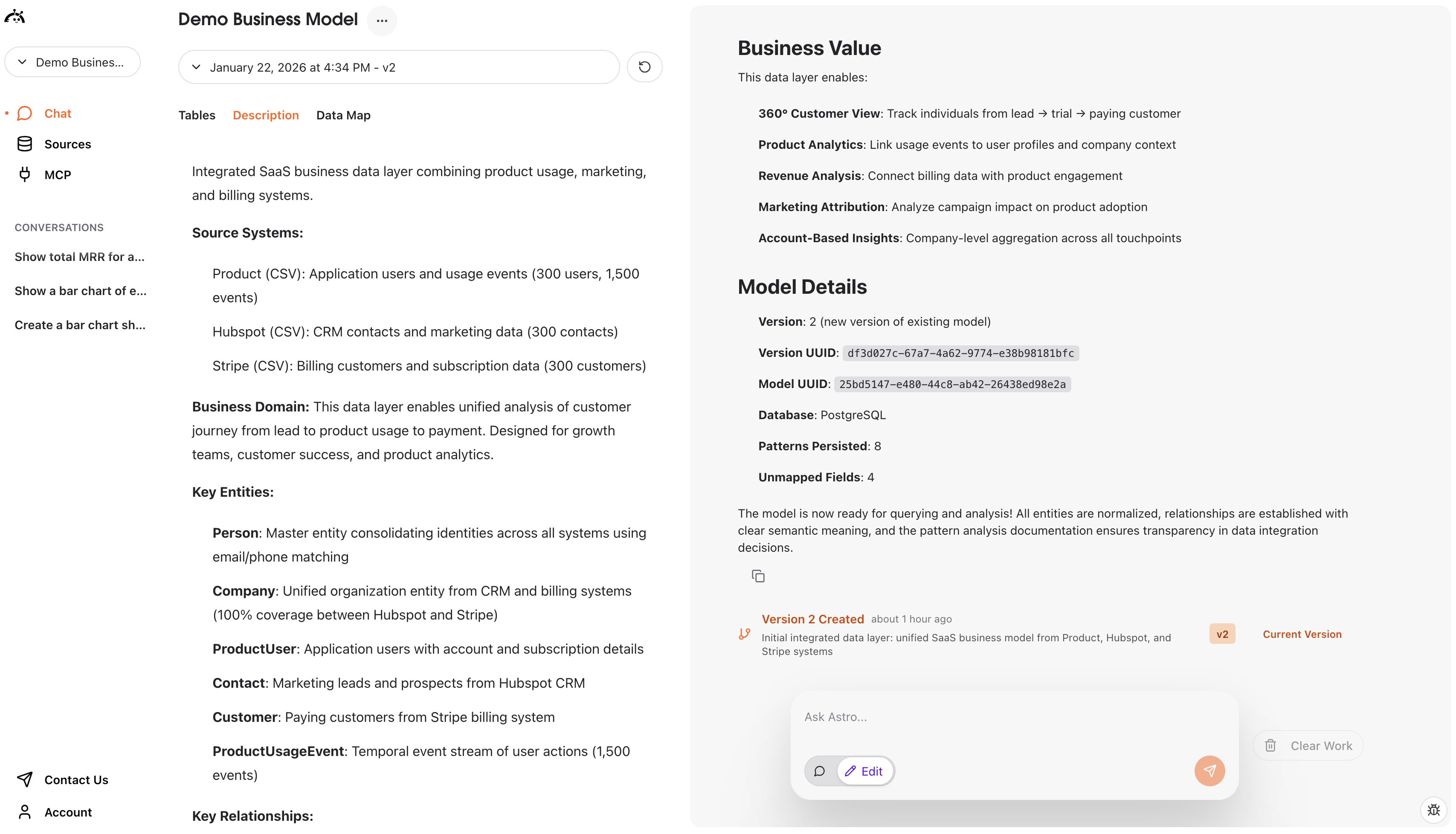 Description tab showing data layer documentation