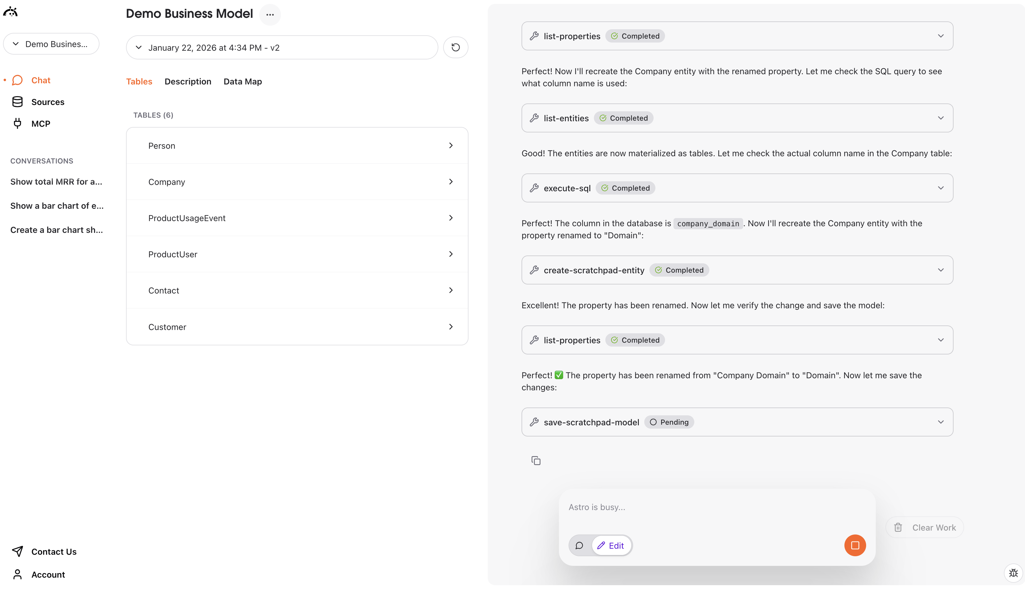 AstroBee reasoning through an edit request