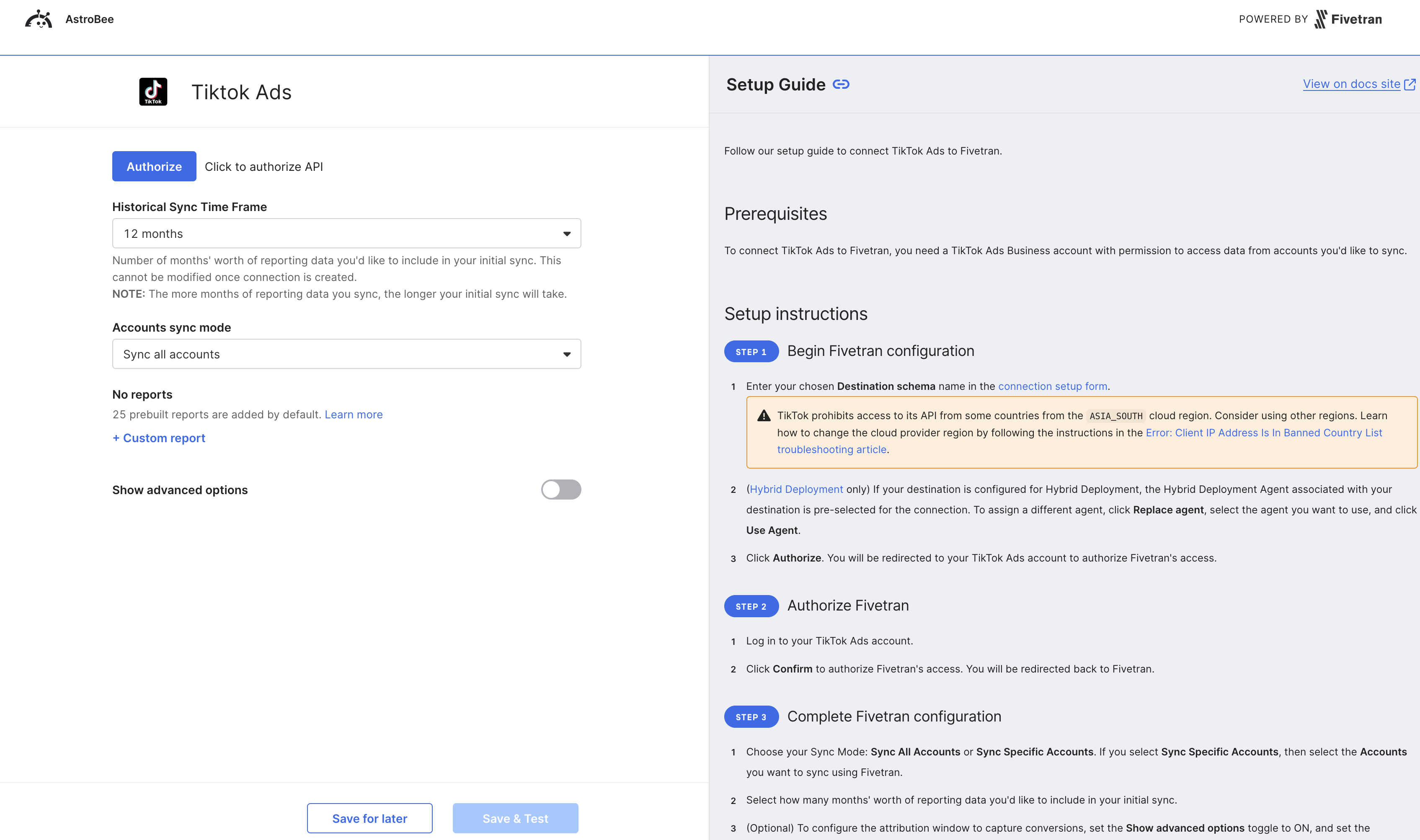 TikTok Ads authentication configuration