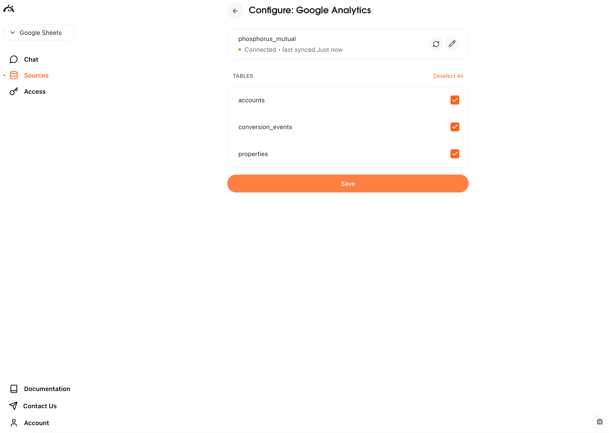 Select Google Analytics tables in AstroBee