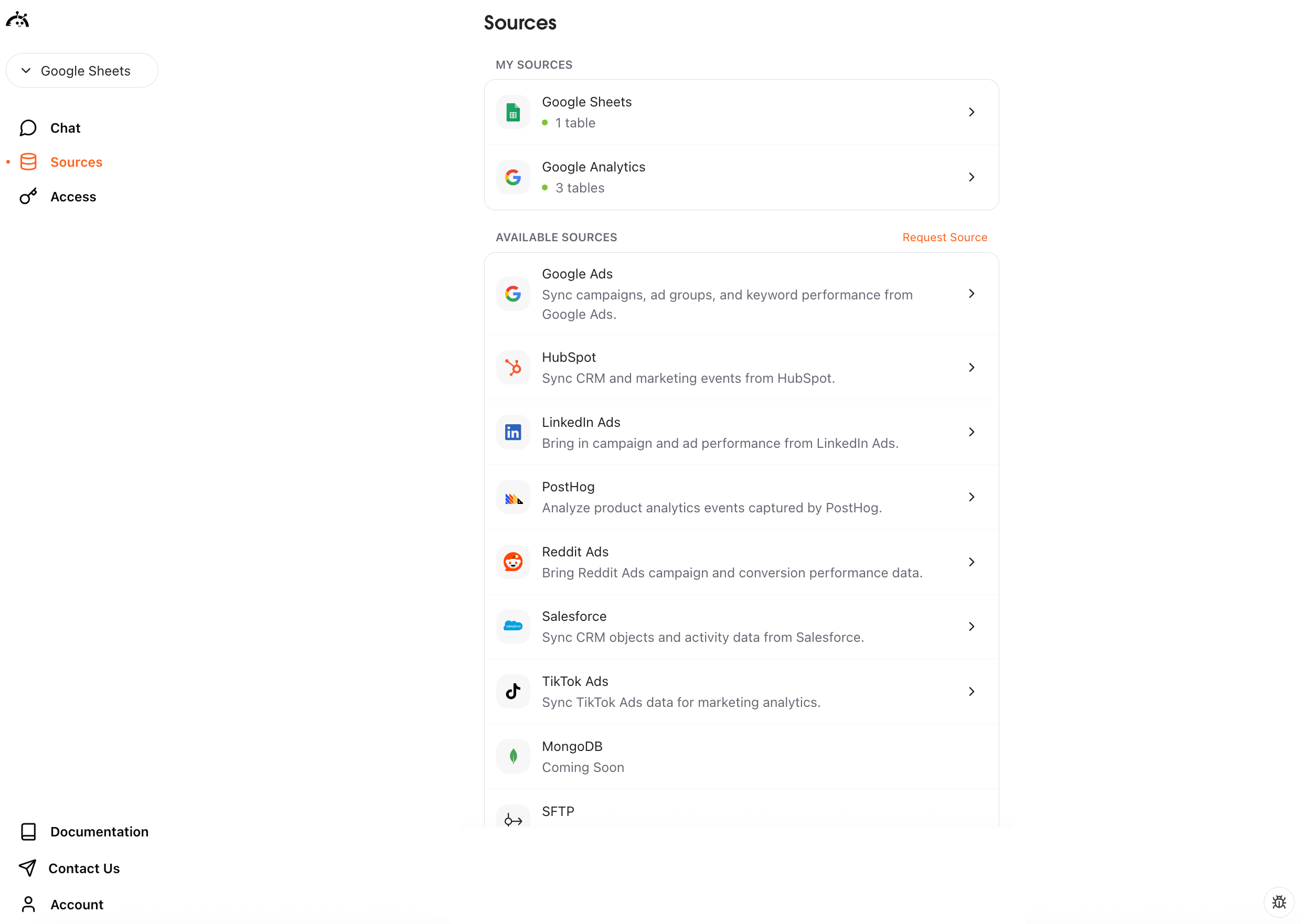 Google Sheets connection completed