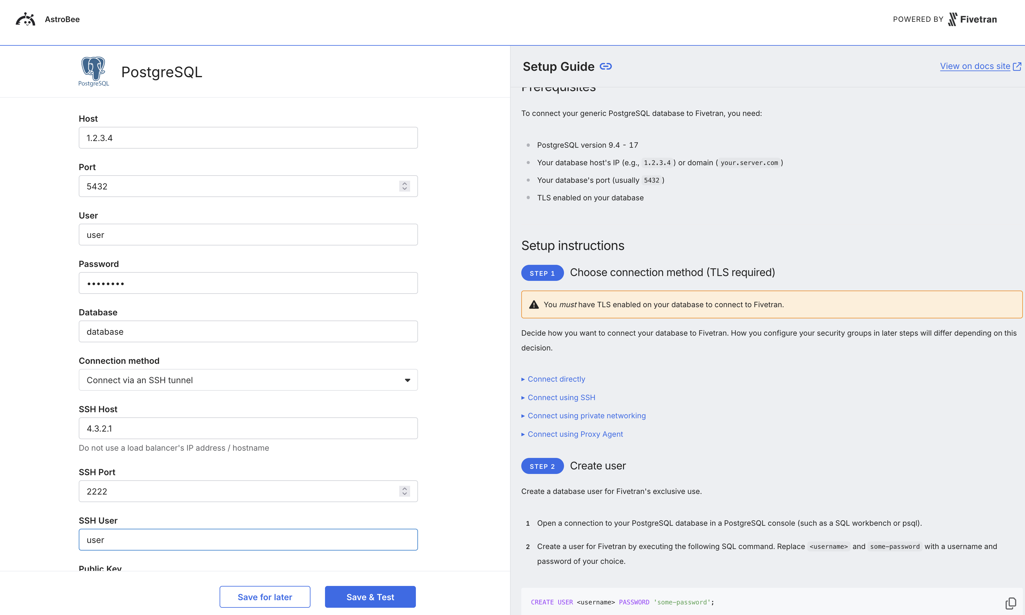 PostgreSQL connection configuration