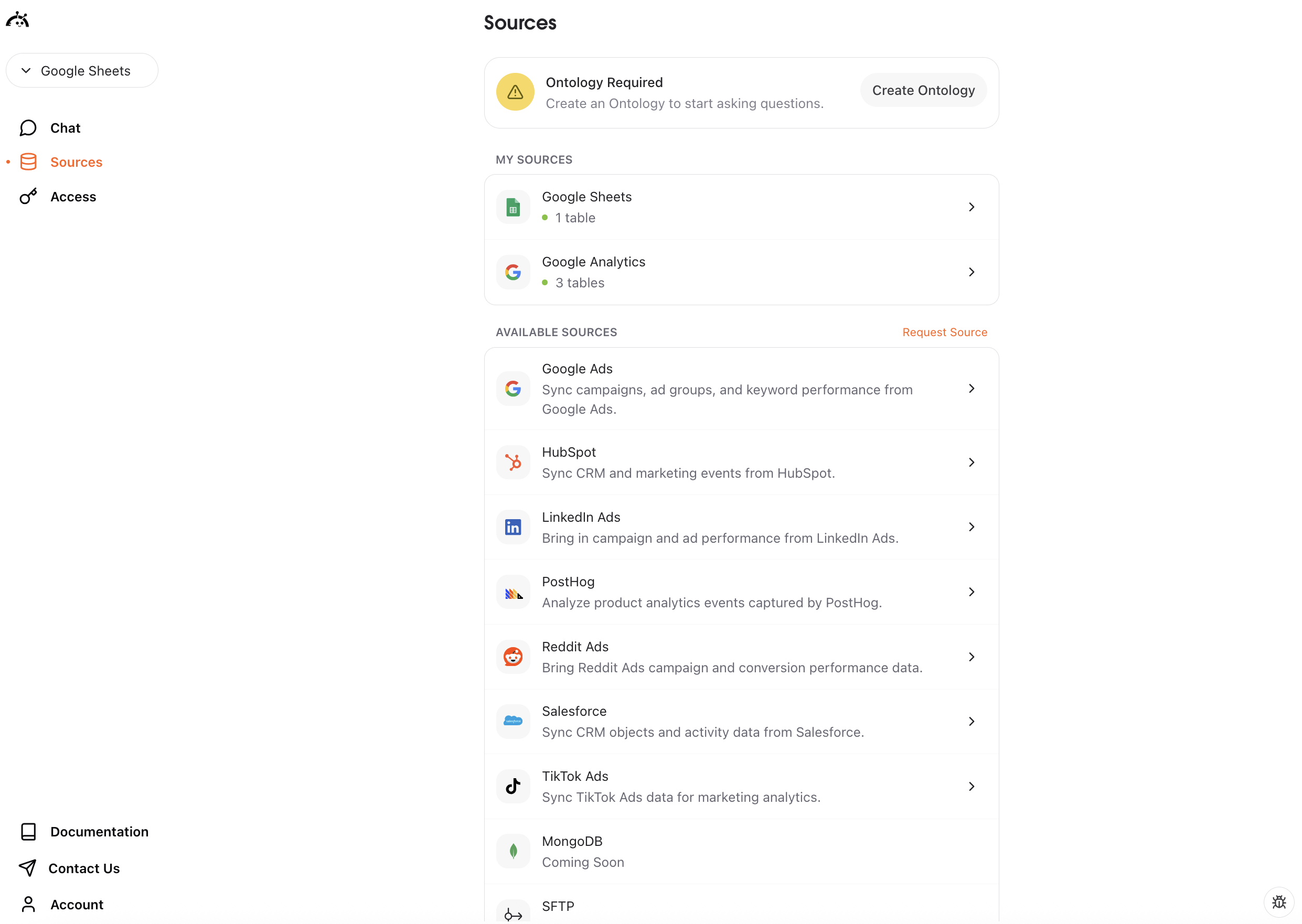 Google Sheets connection completed