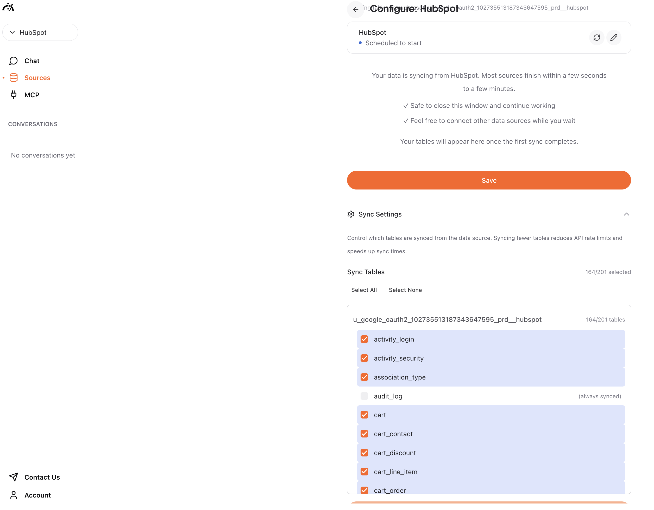 HubSpot syncing progress