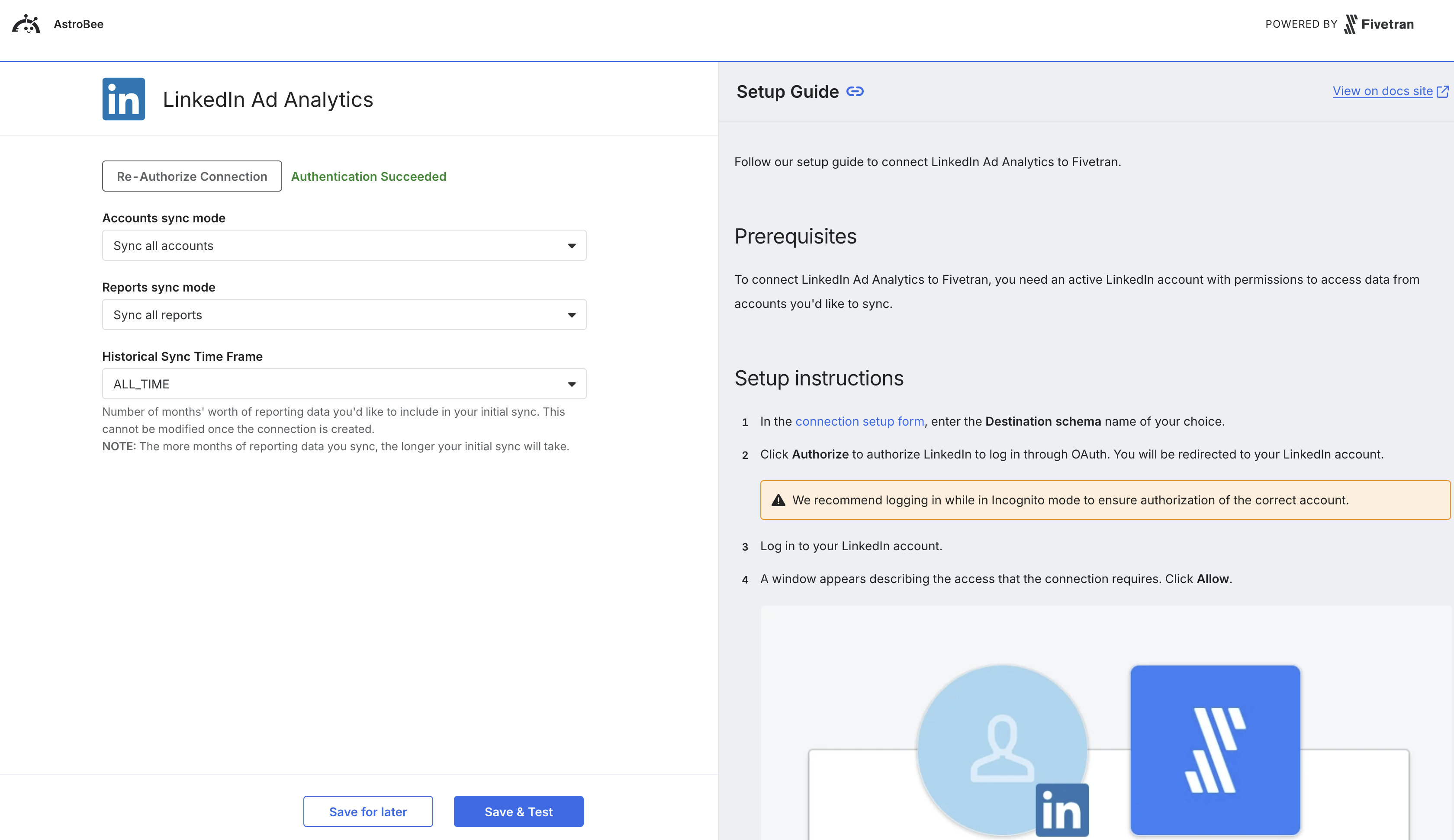 Successful authentication with sync configuration