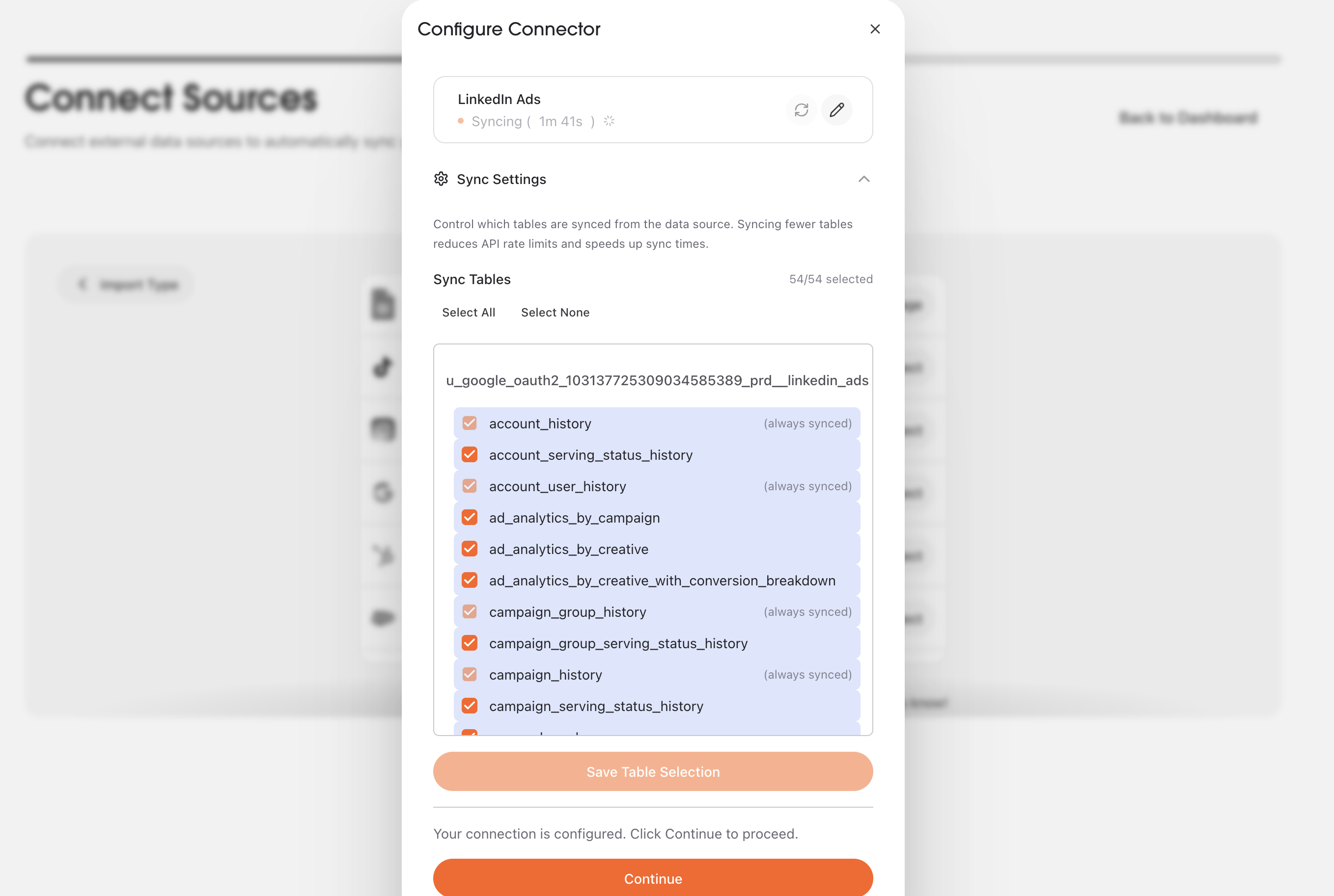 Select LinkedIn Ads tables in AstroBee