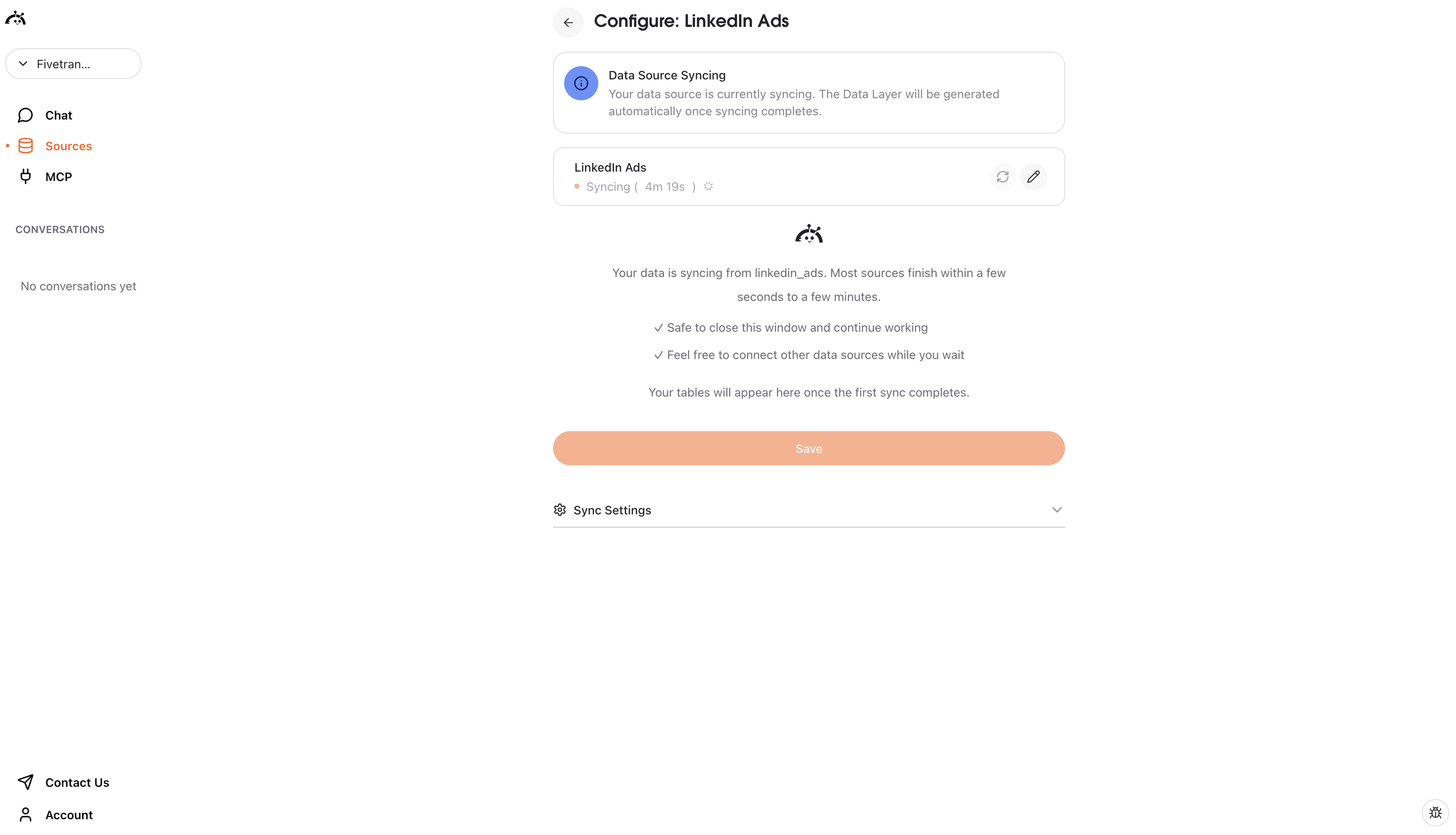 LinkedIn Ads syncing progress
