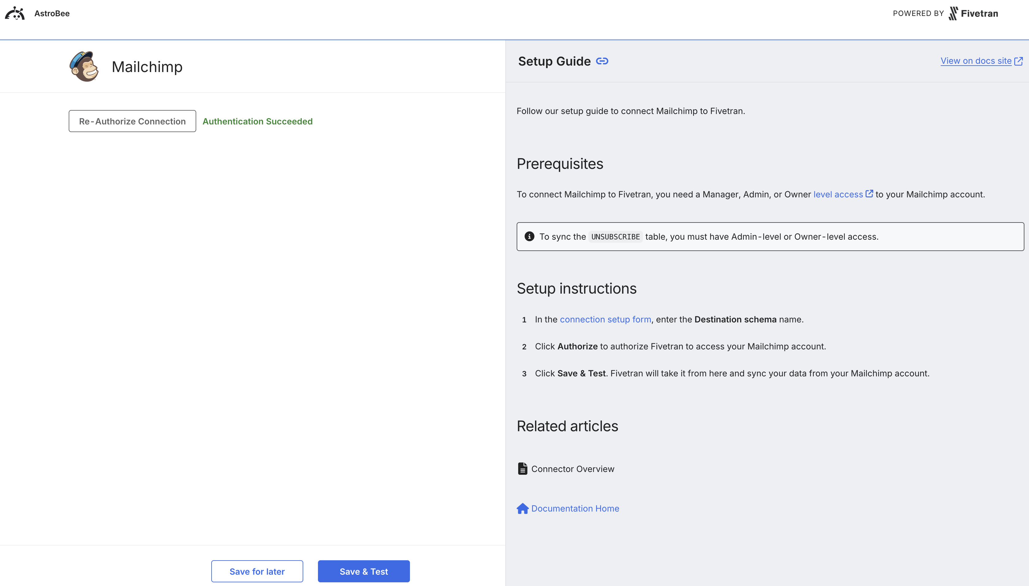 Successful authentication with sync configuration