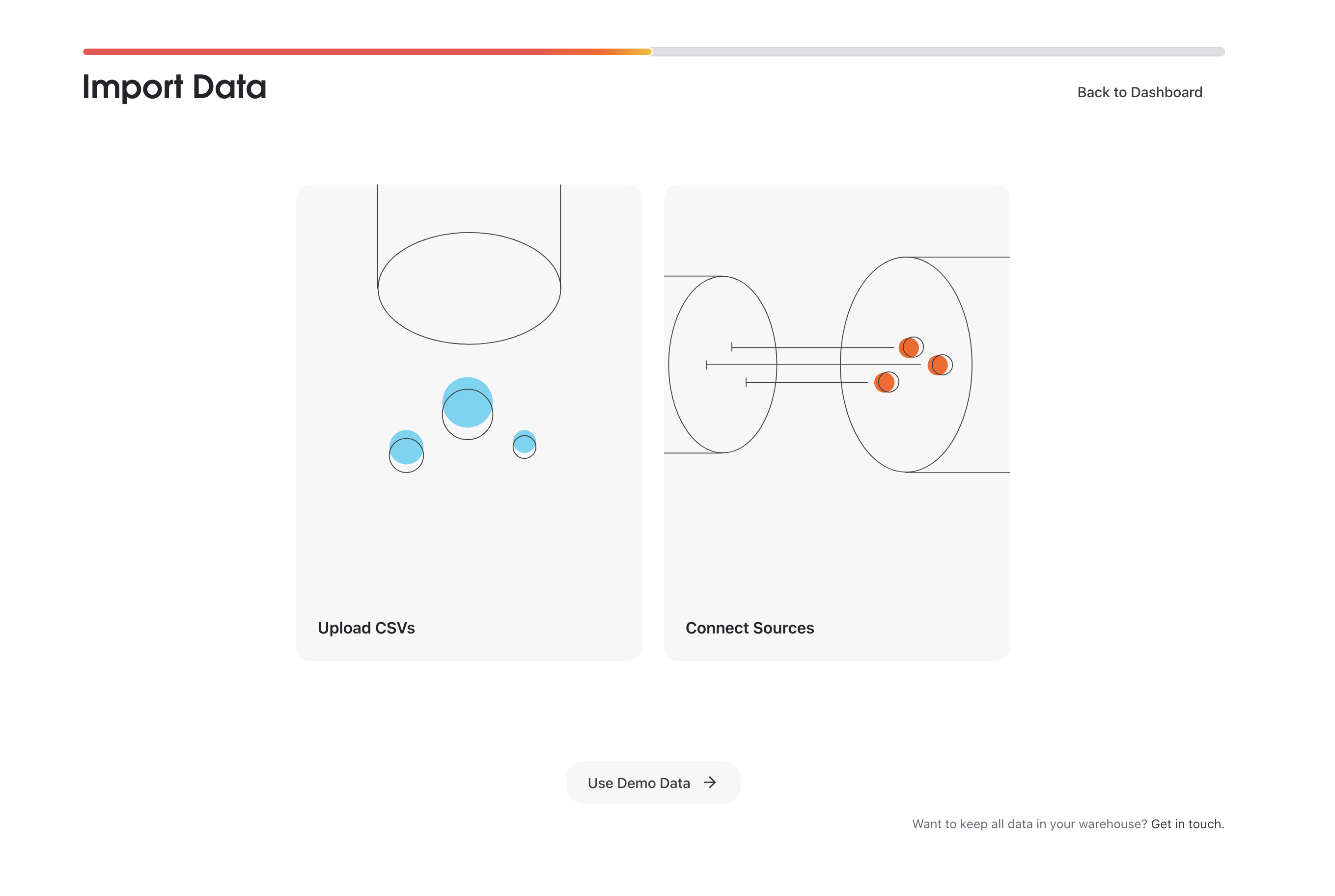 Onboarding screen with Connect Sources option