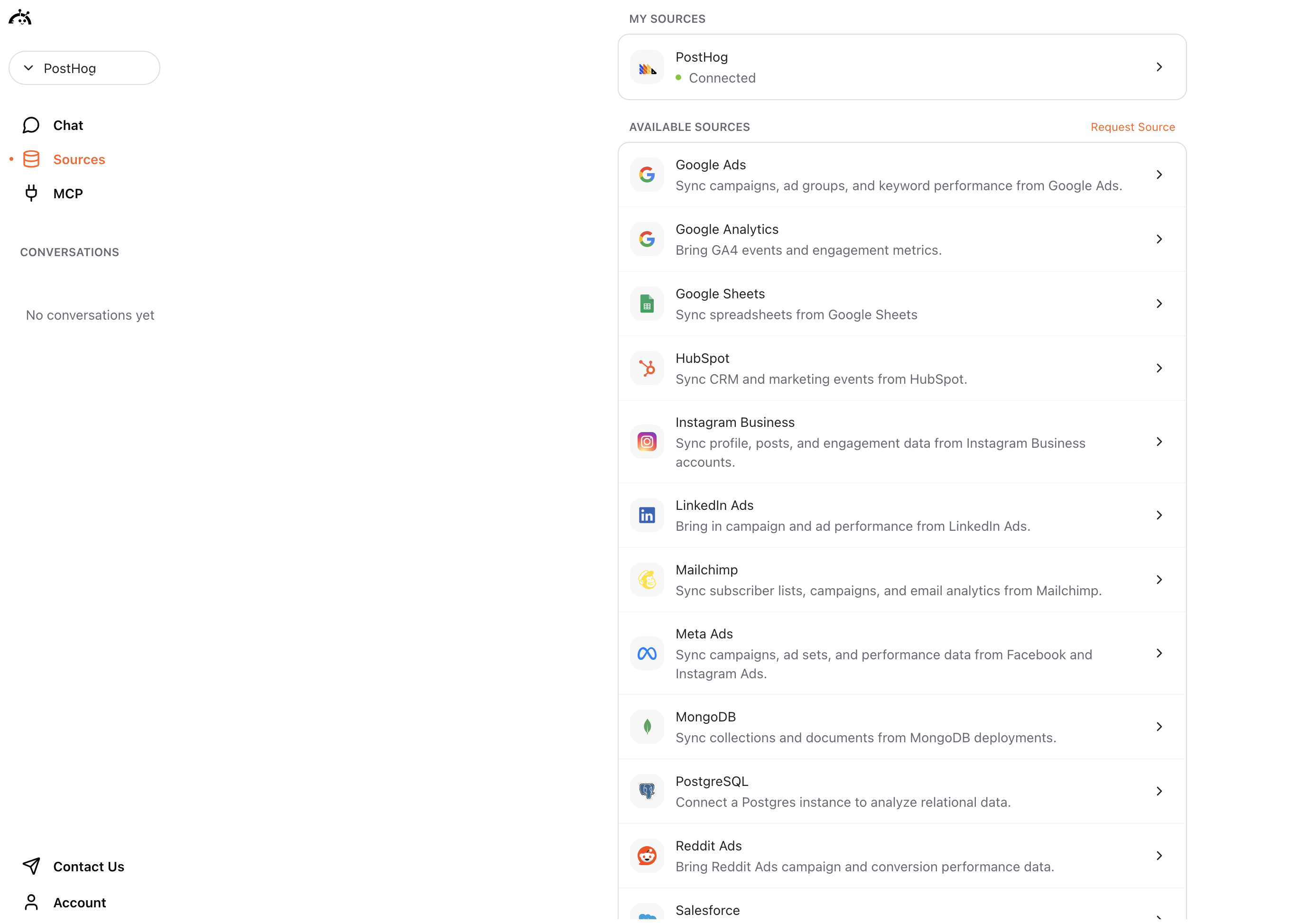 PostHog connection completed