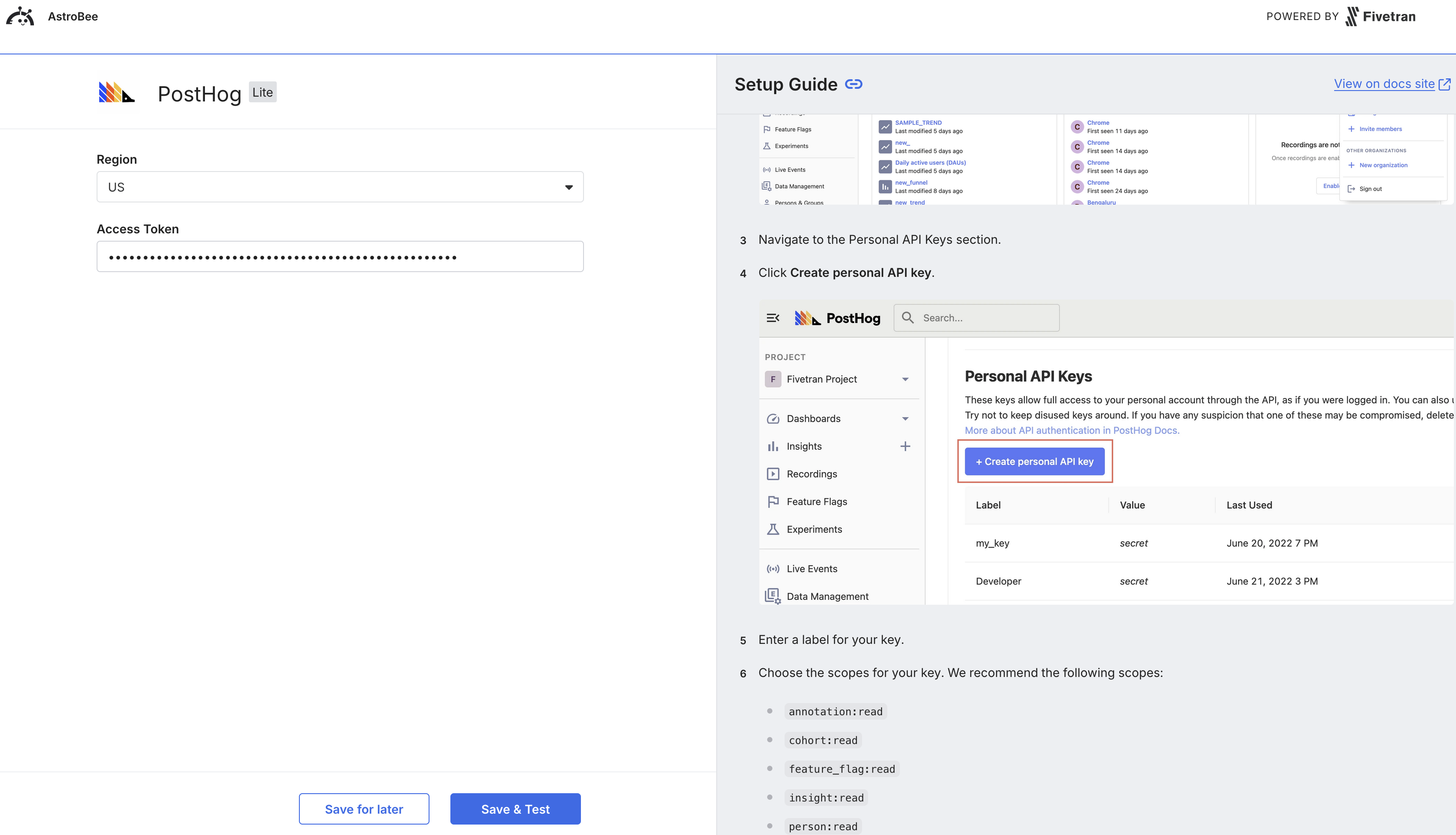 PostHog connection configuration