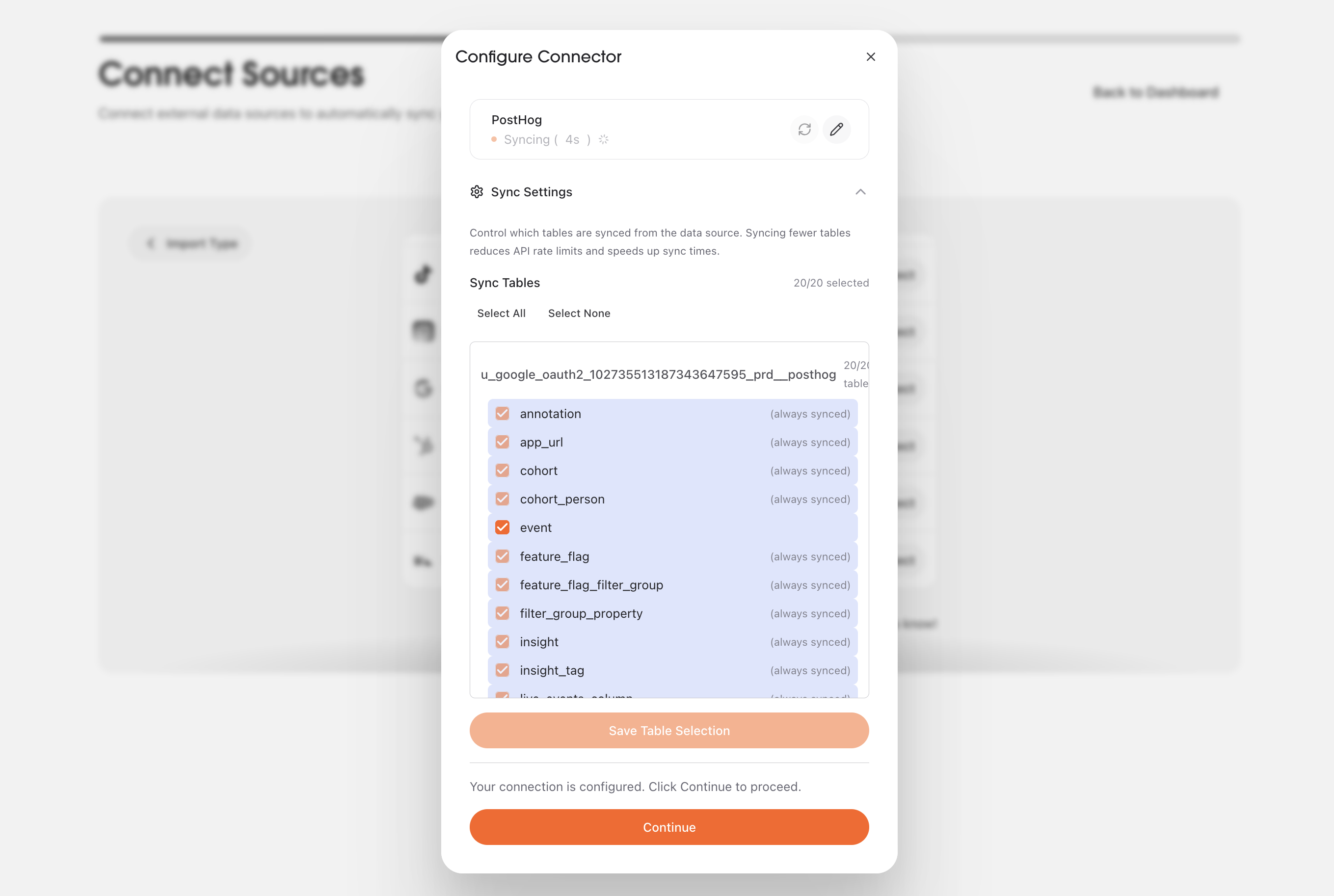 Select PostHog tables in AstroBee