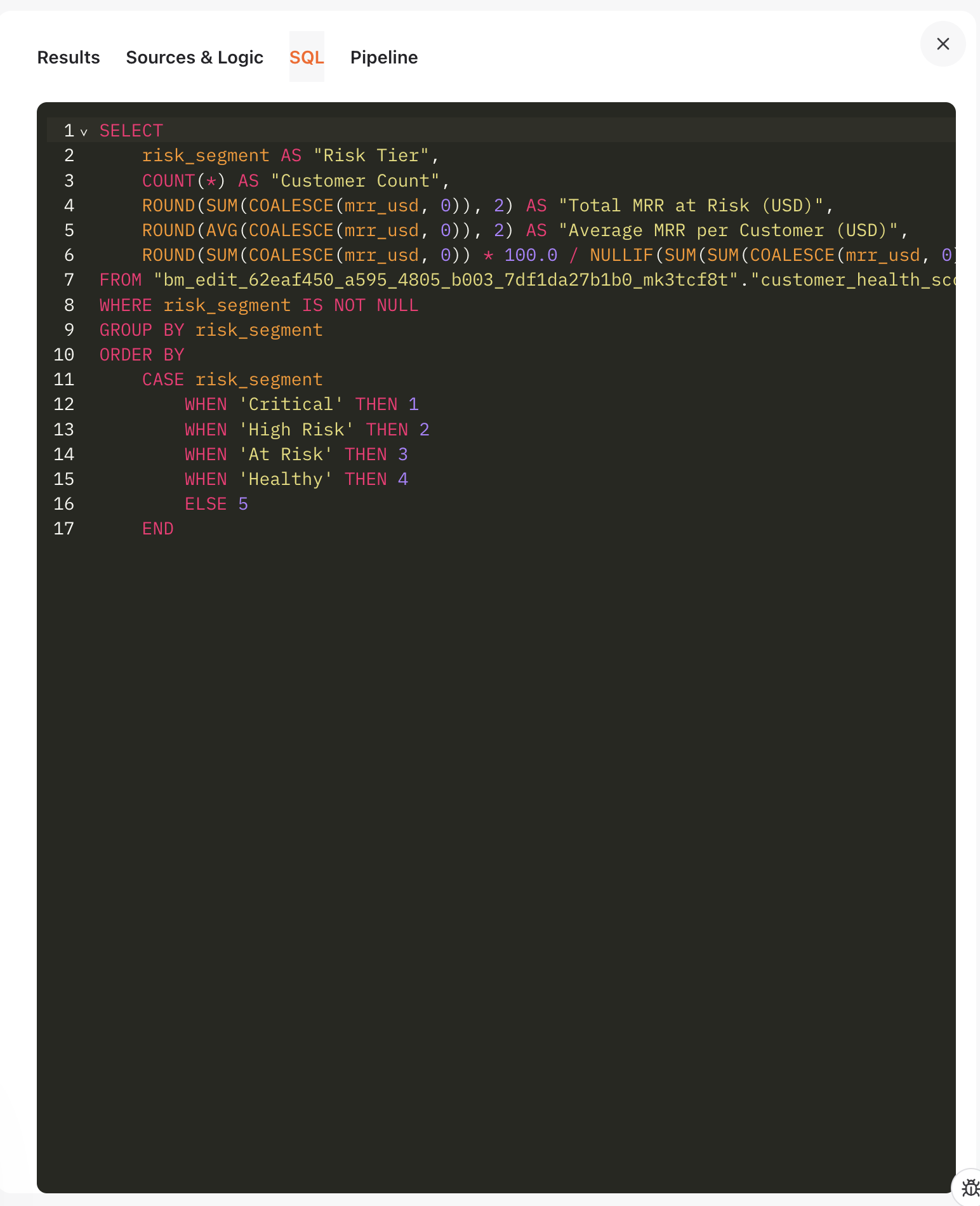 SQL tab showing generated query