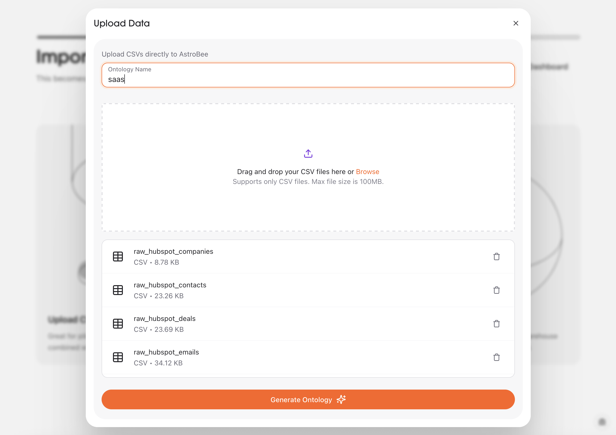 CSV upload interface with file selection