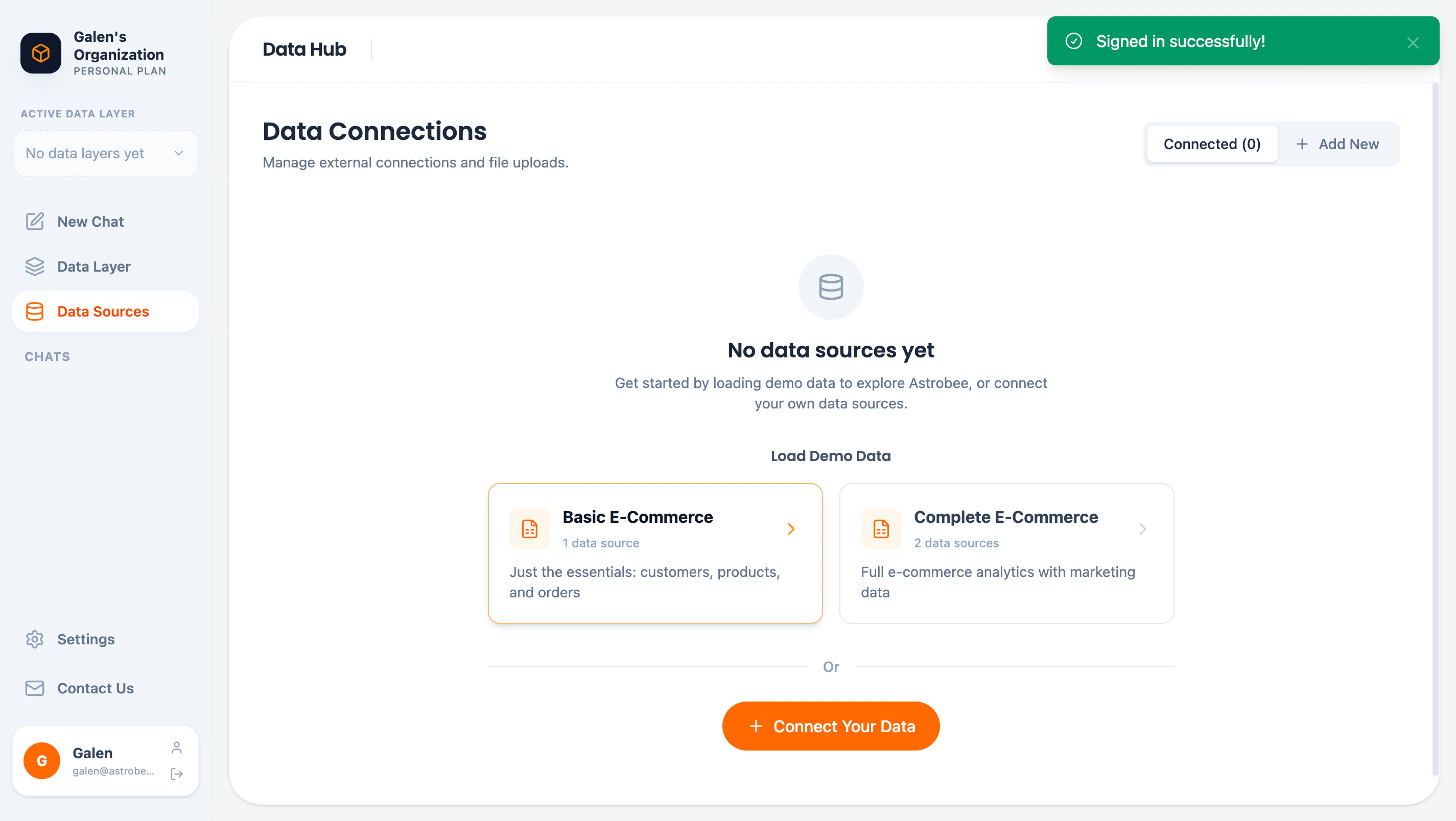 Data Hub with demo data options