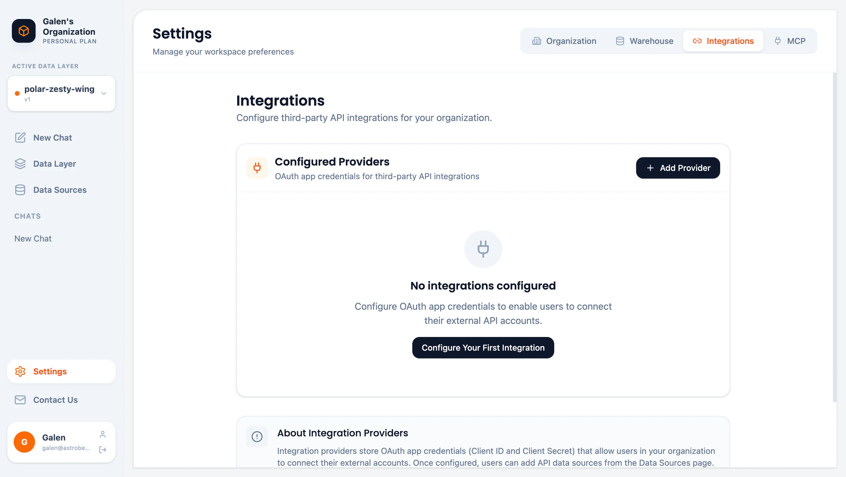 Integrations settings