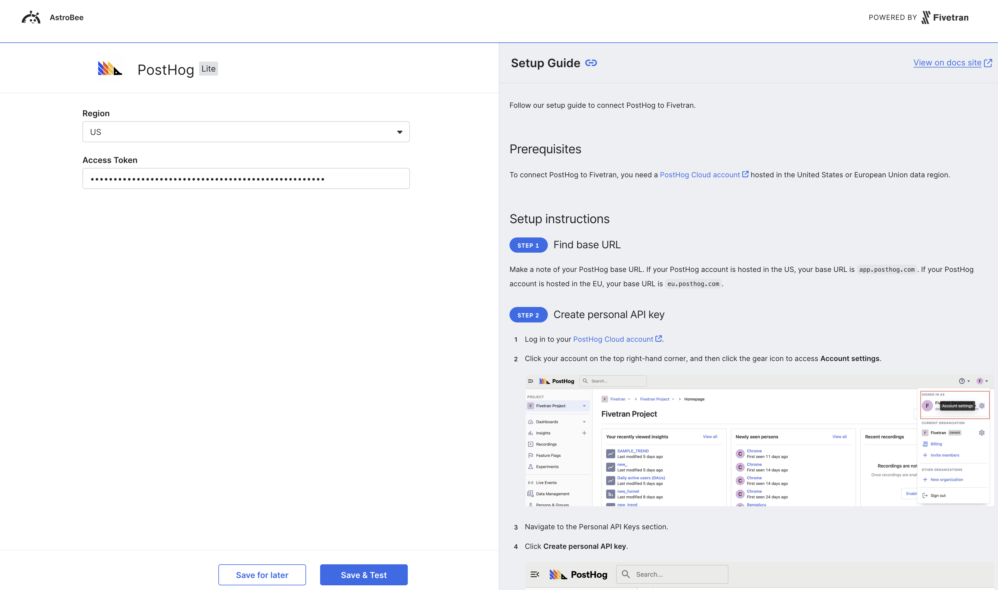 PostHog connection configuration