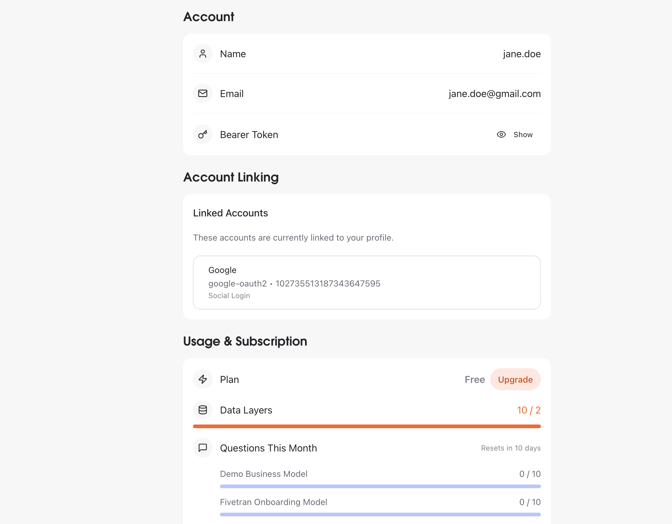 Linked accounts shown in Account Linking section