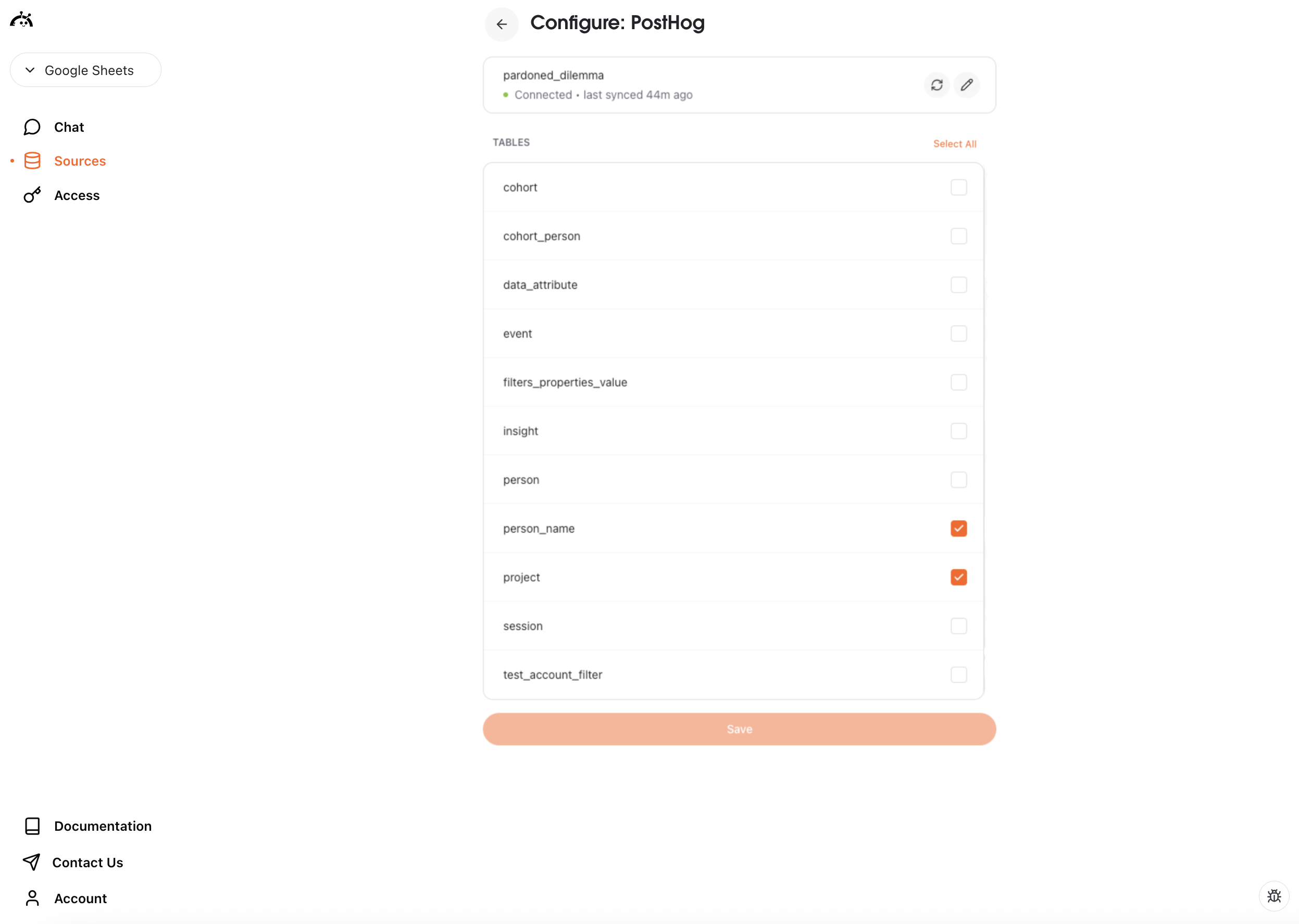 Select PostHog tables in AstroBee