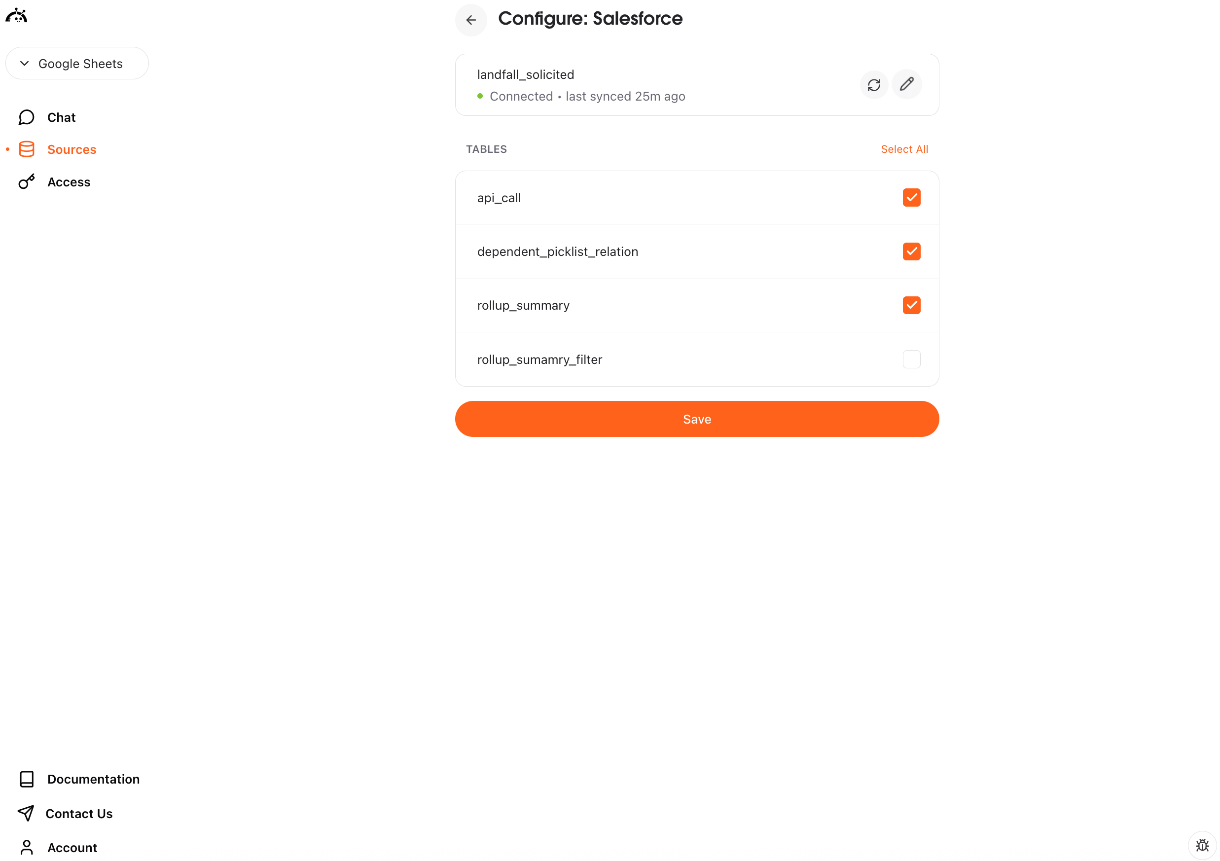 Select Salesforce tables in AstroBee