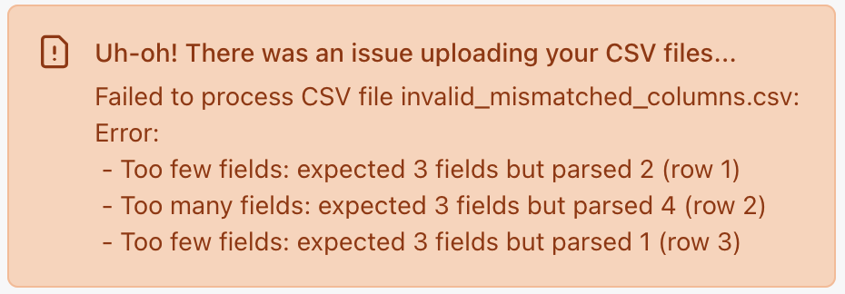 CSV parsing error for too many or too few fields