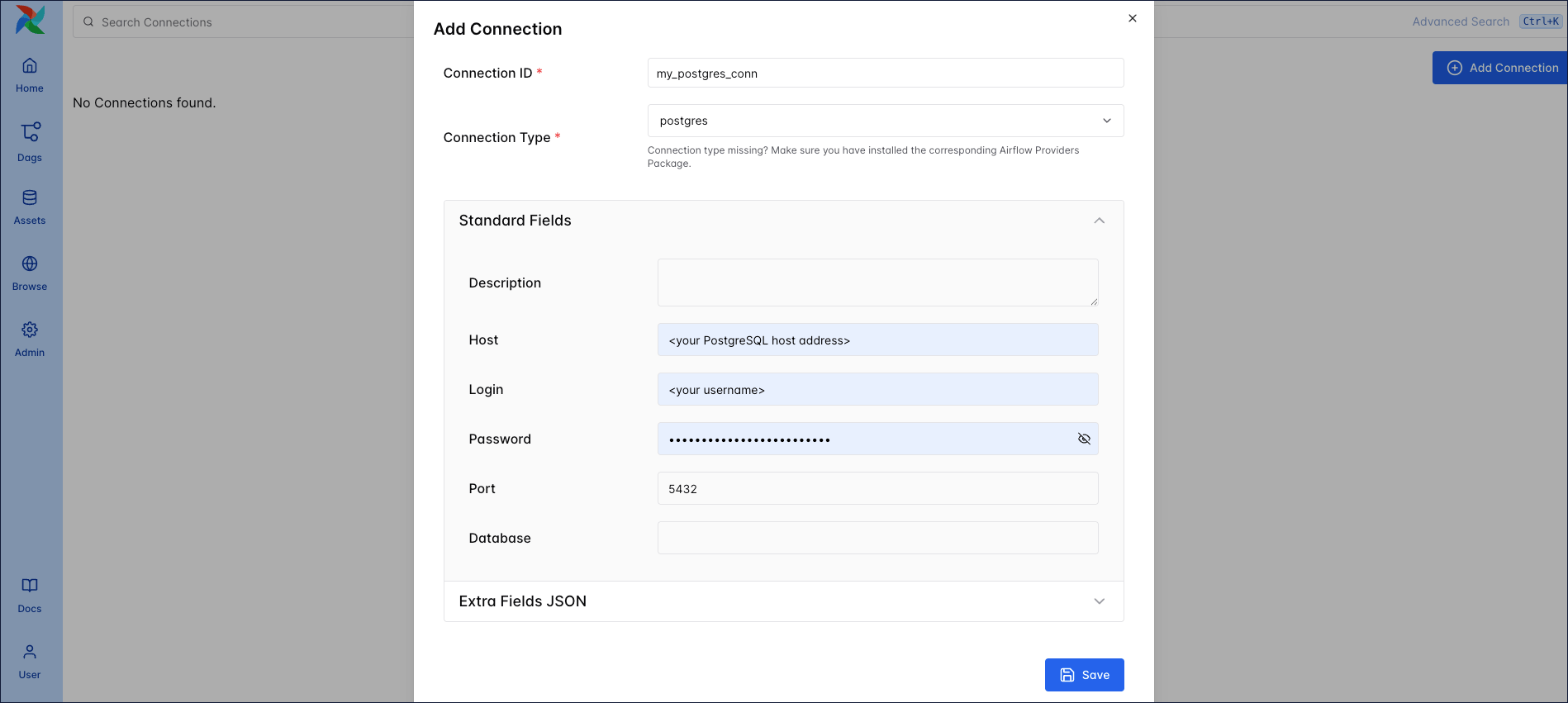 Example PostgreSQL connection