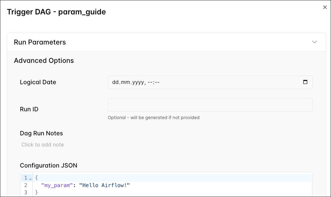 Advanced options trigger form