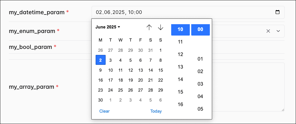 Datetime param example