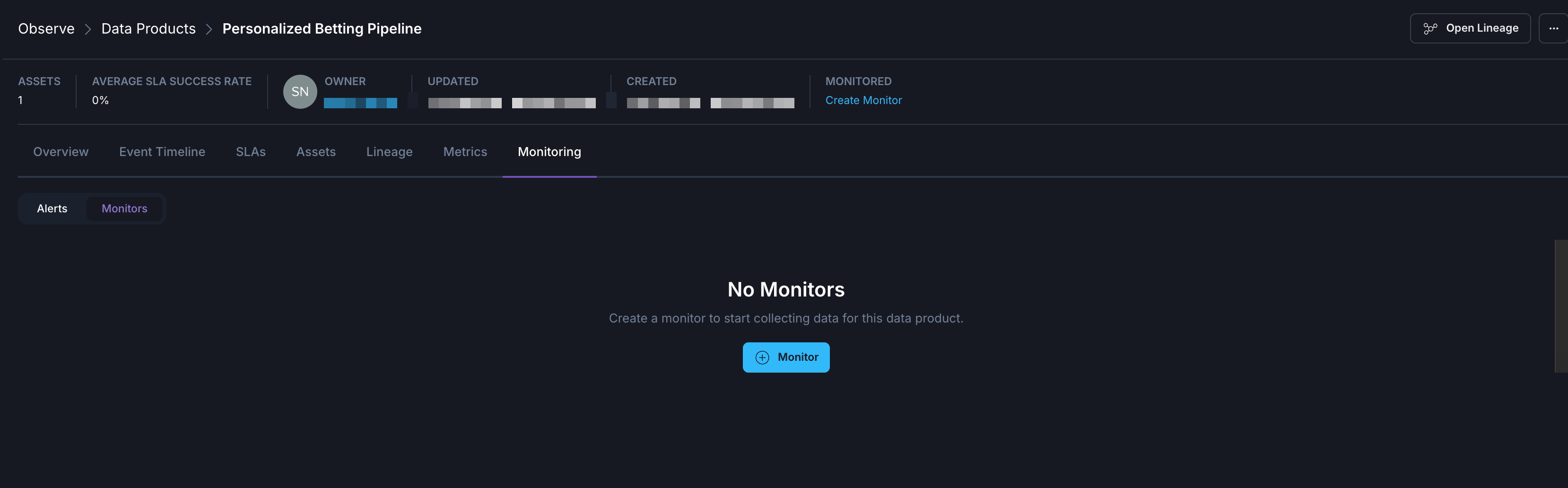 Create Monitor button in Monitoring tab