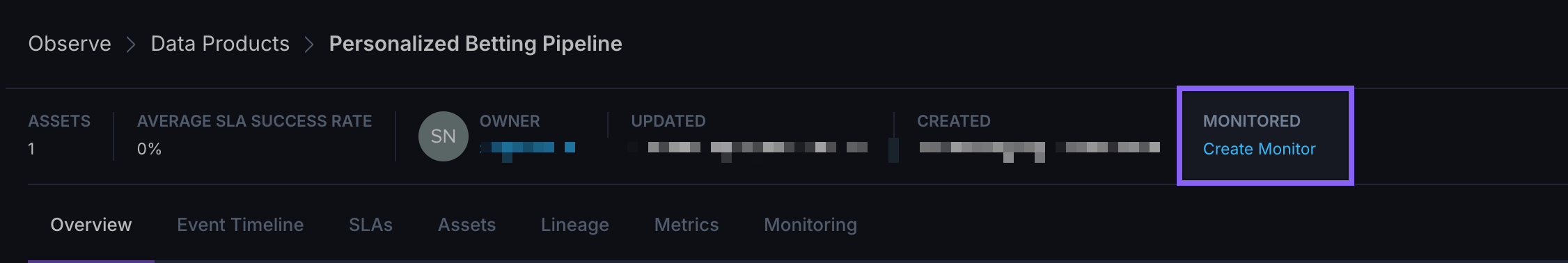Create Monitor button in Monitored field