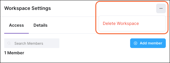 Delete Workspace button