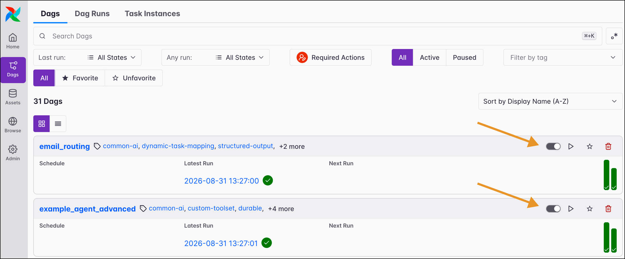 Location of unpause toggle in the Airflow UI