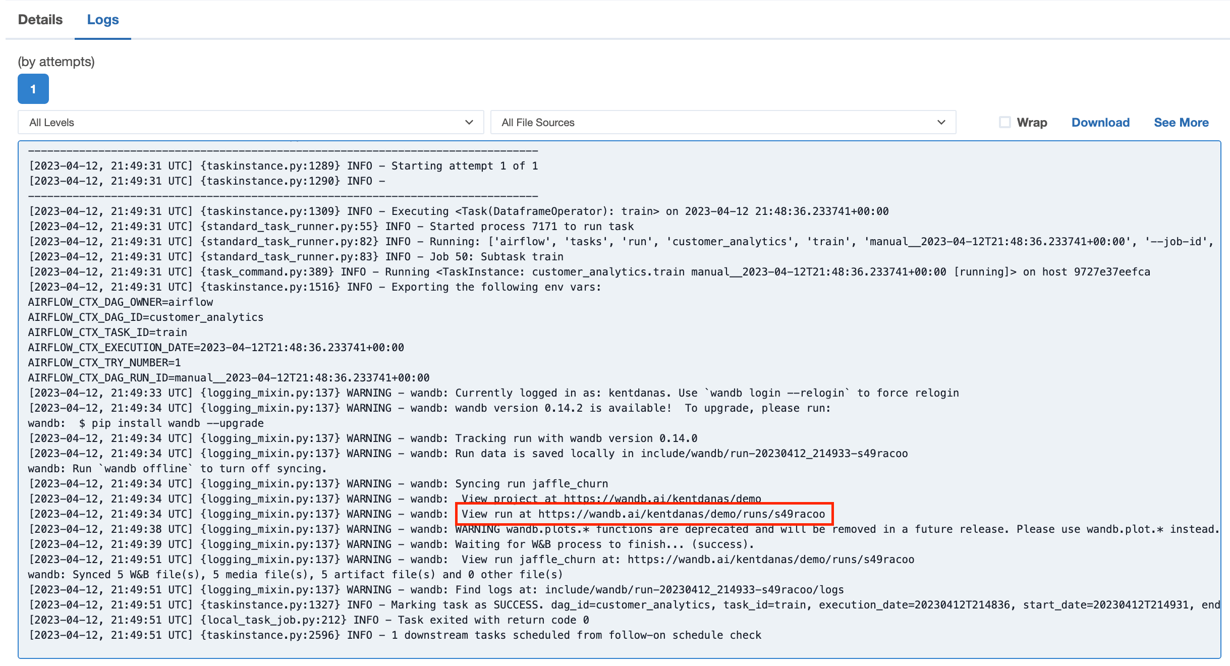 wandb task logs