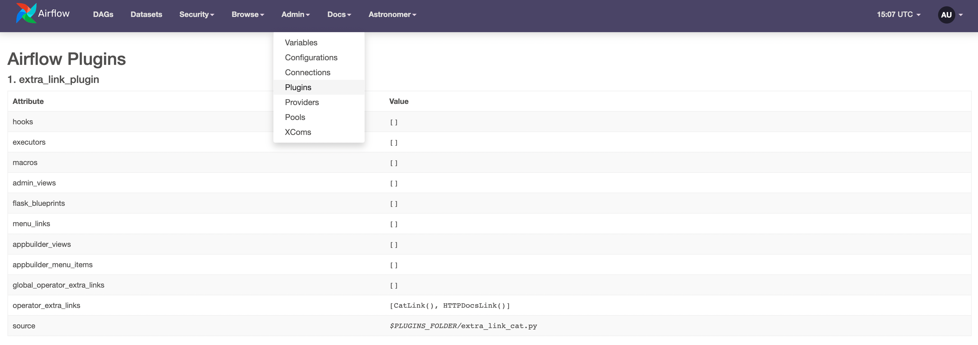 Plugin with two extra links shown in the UI