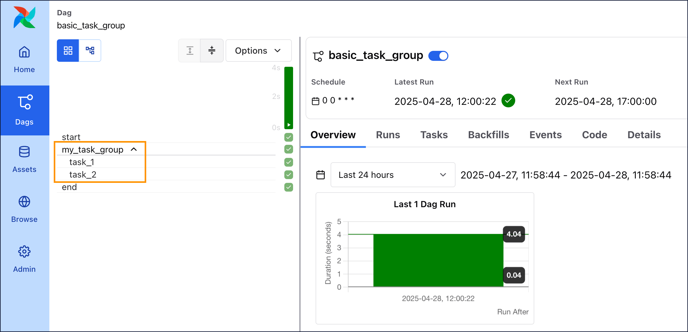 Task groups simple example - grid