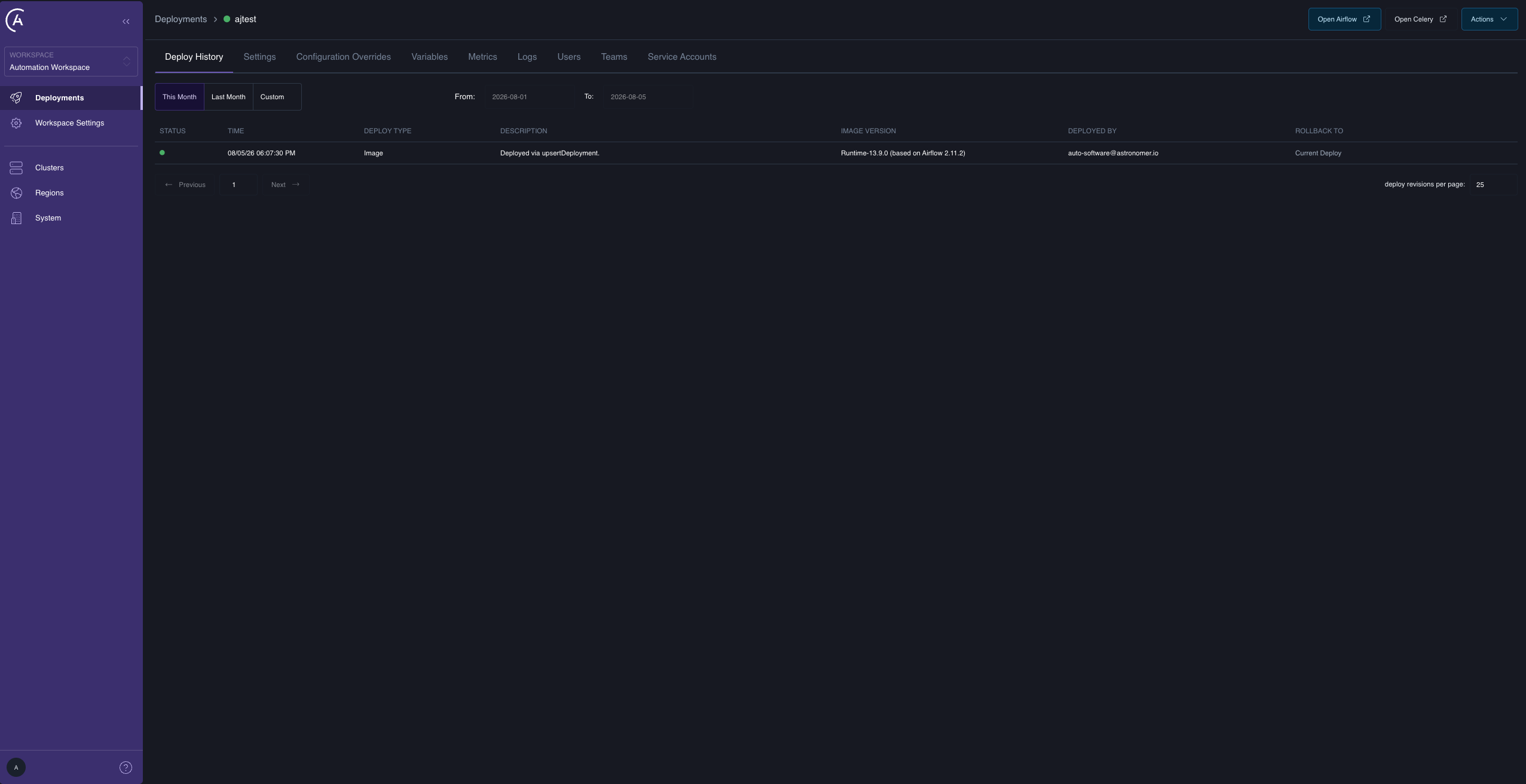 The Deployment detail page