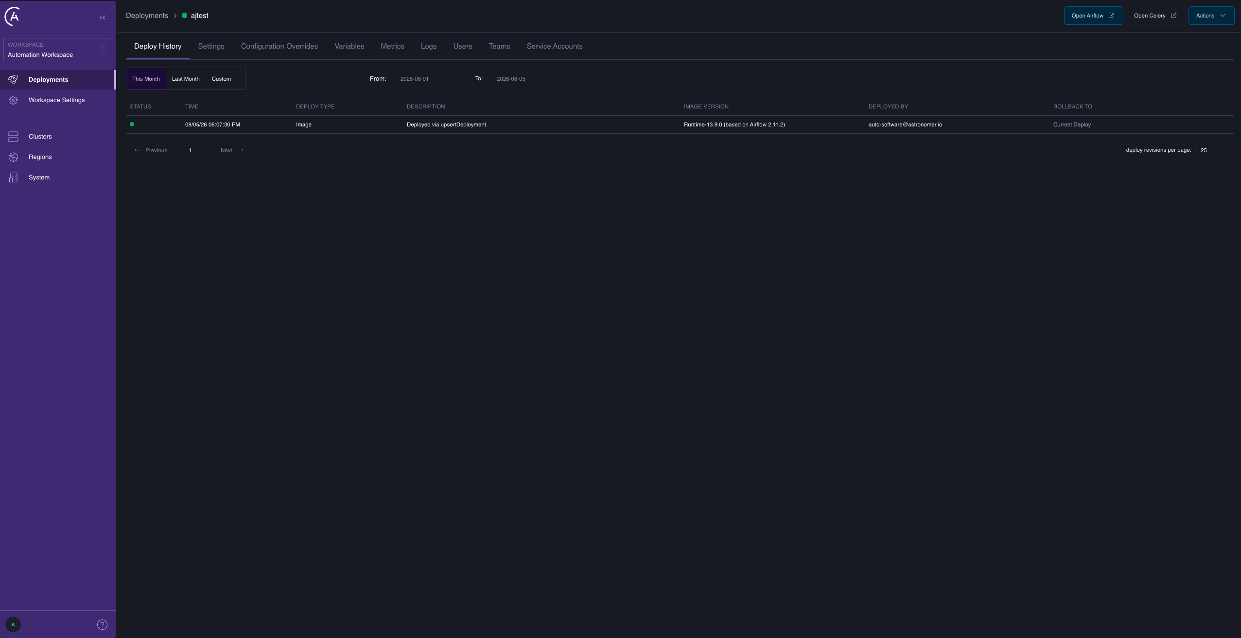 The Deployment detail page